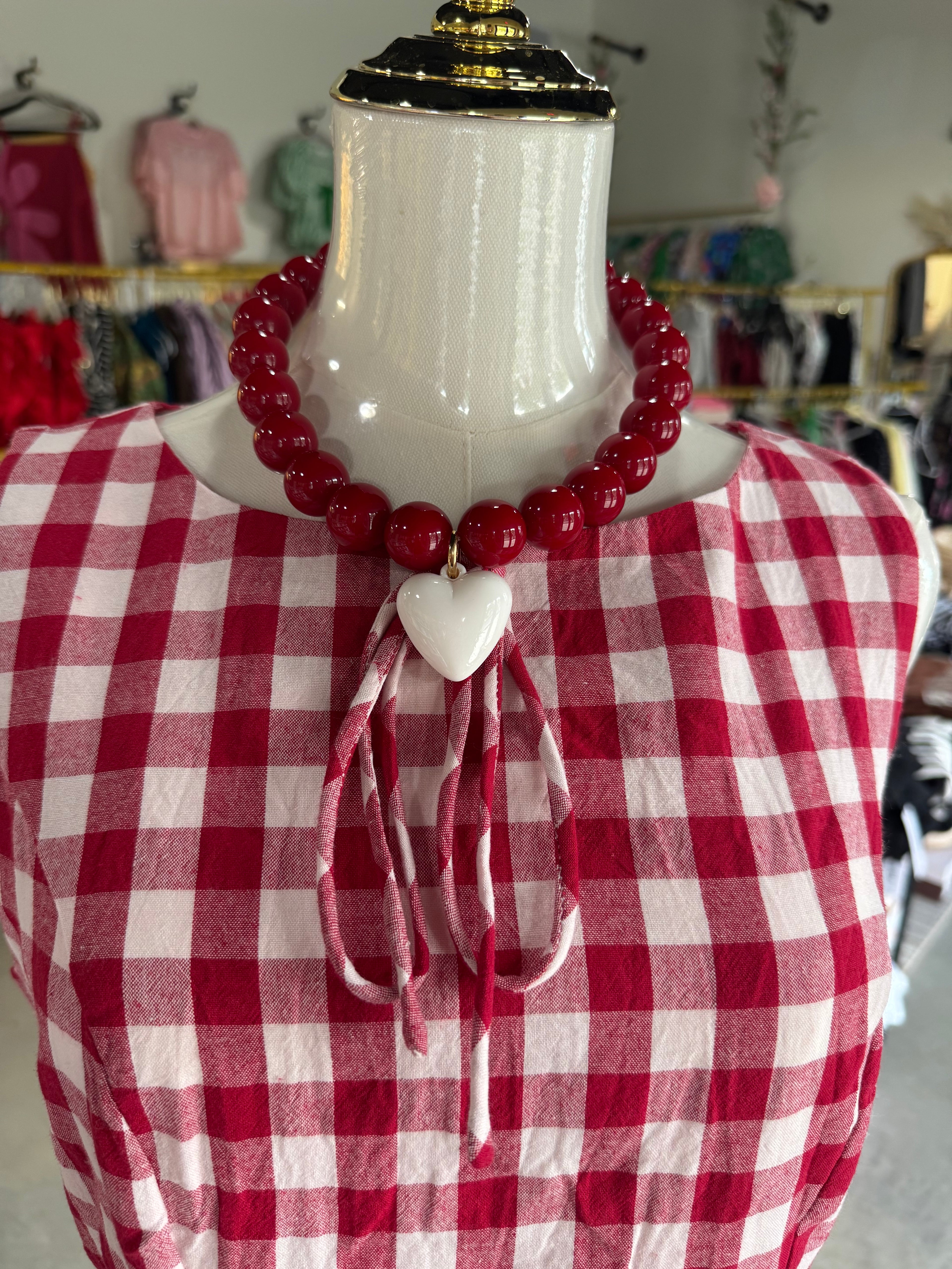 Burnt Red Chunky Heart Necklace