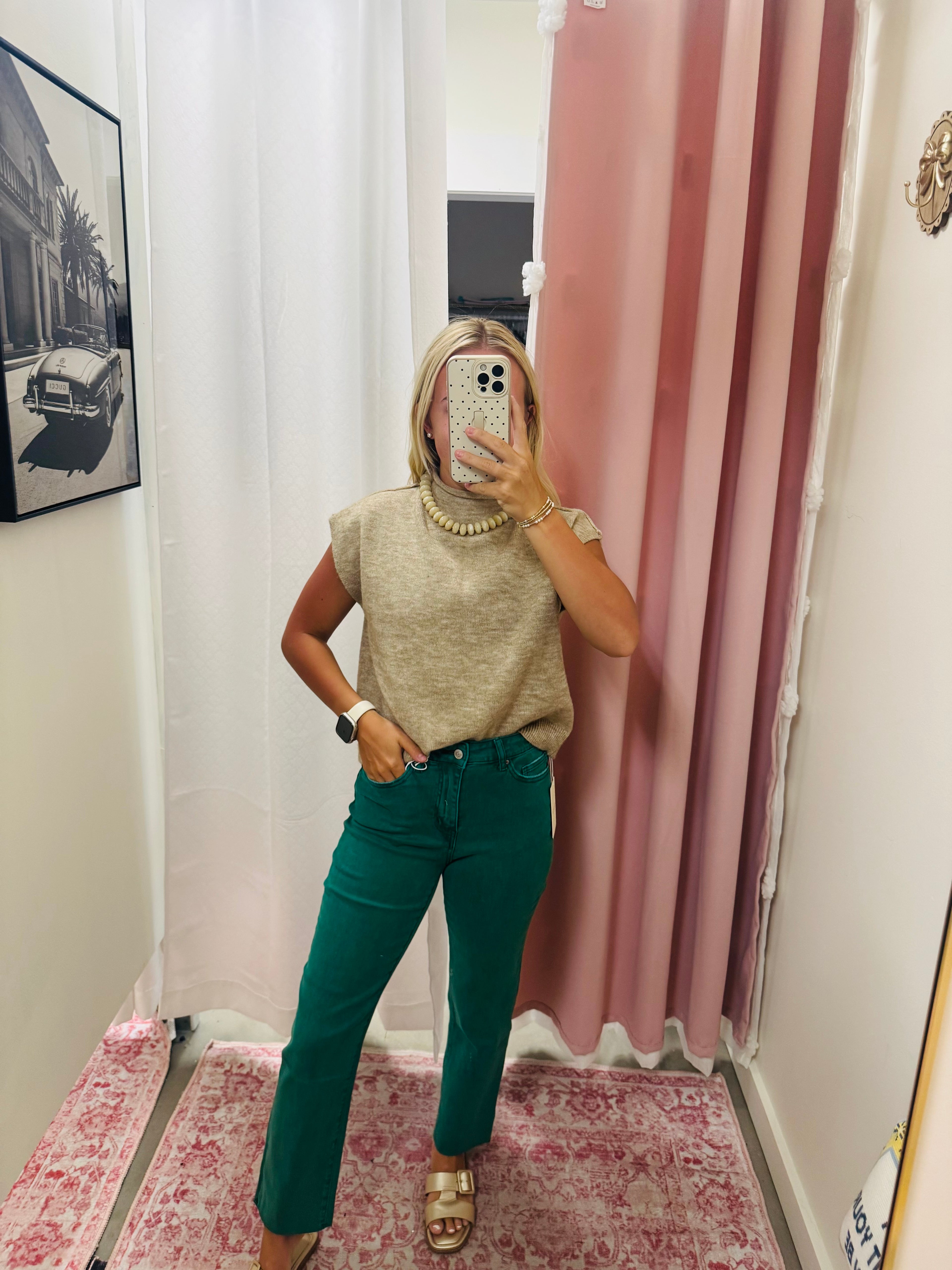 Dark Green Straight Leg Jeans