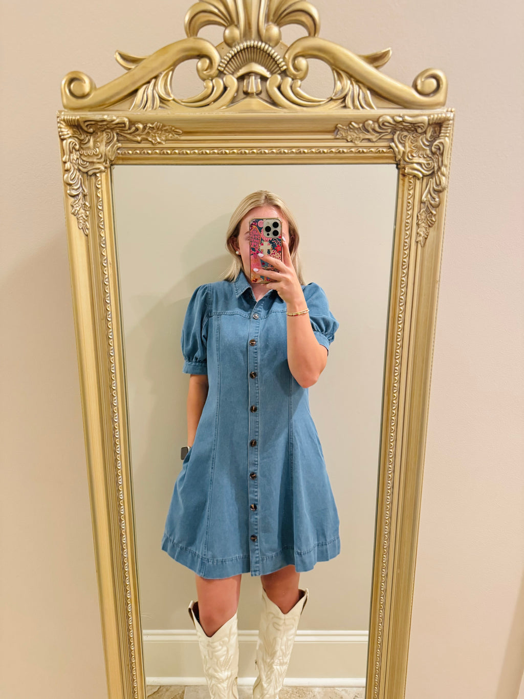 Puff Sleeve Denim Dress