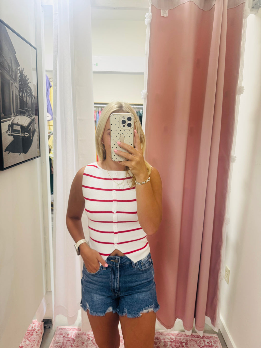 Soft Knit Red Stripe Button Up