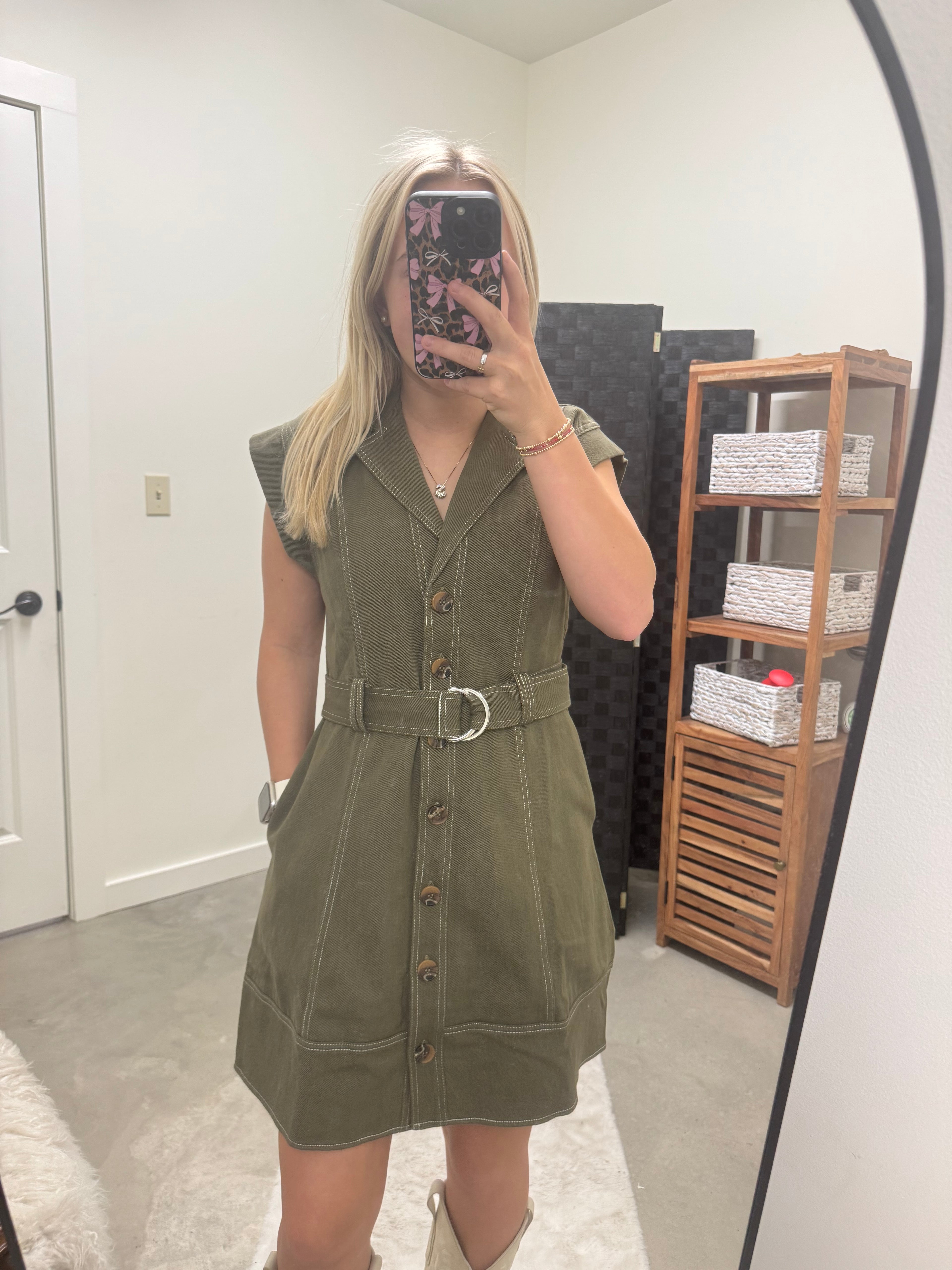 Olive Green Jean Dress