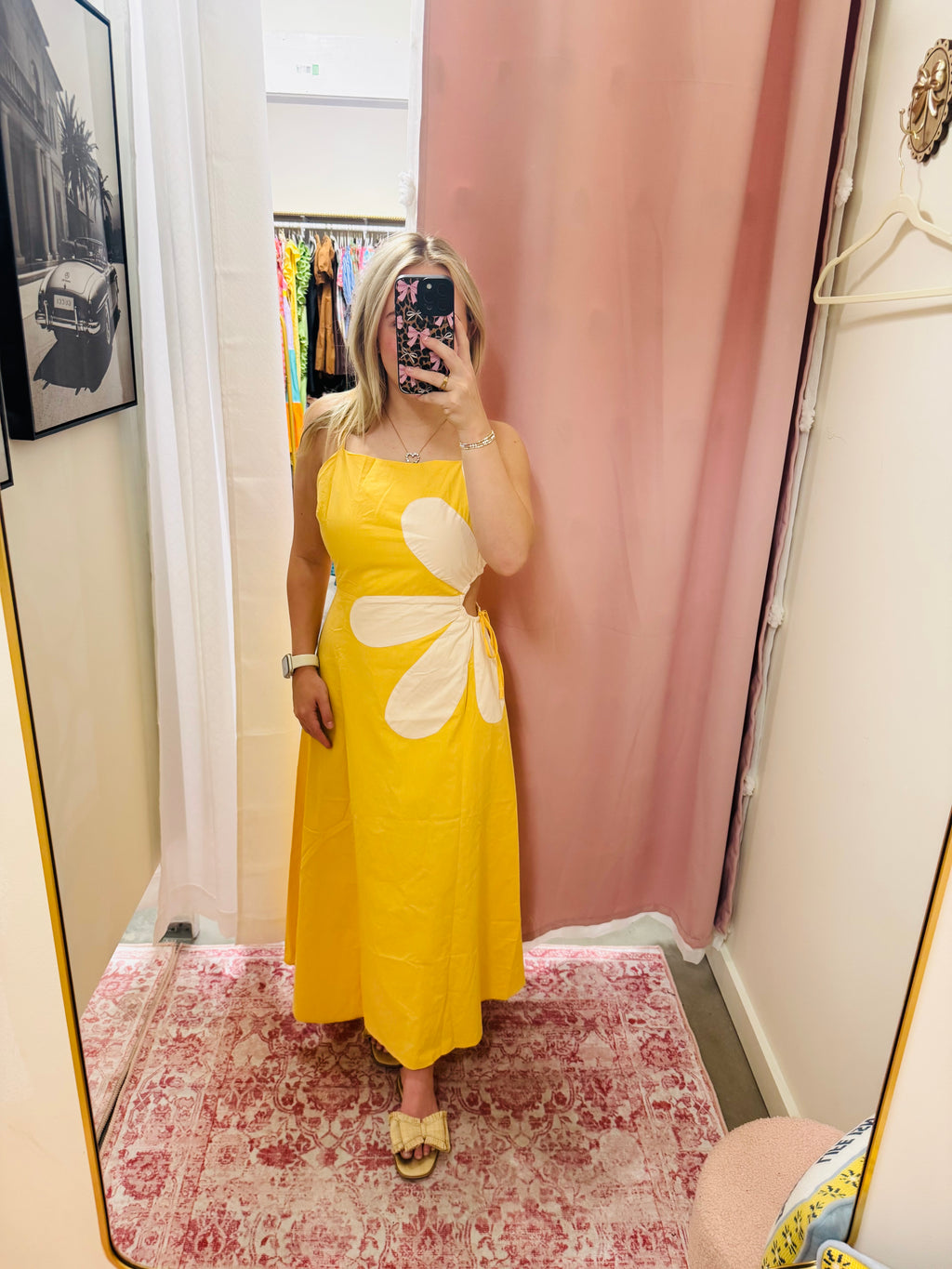 Yellow Cutout Floral Resort Midi Dress