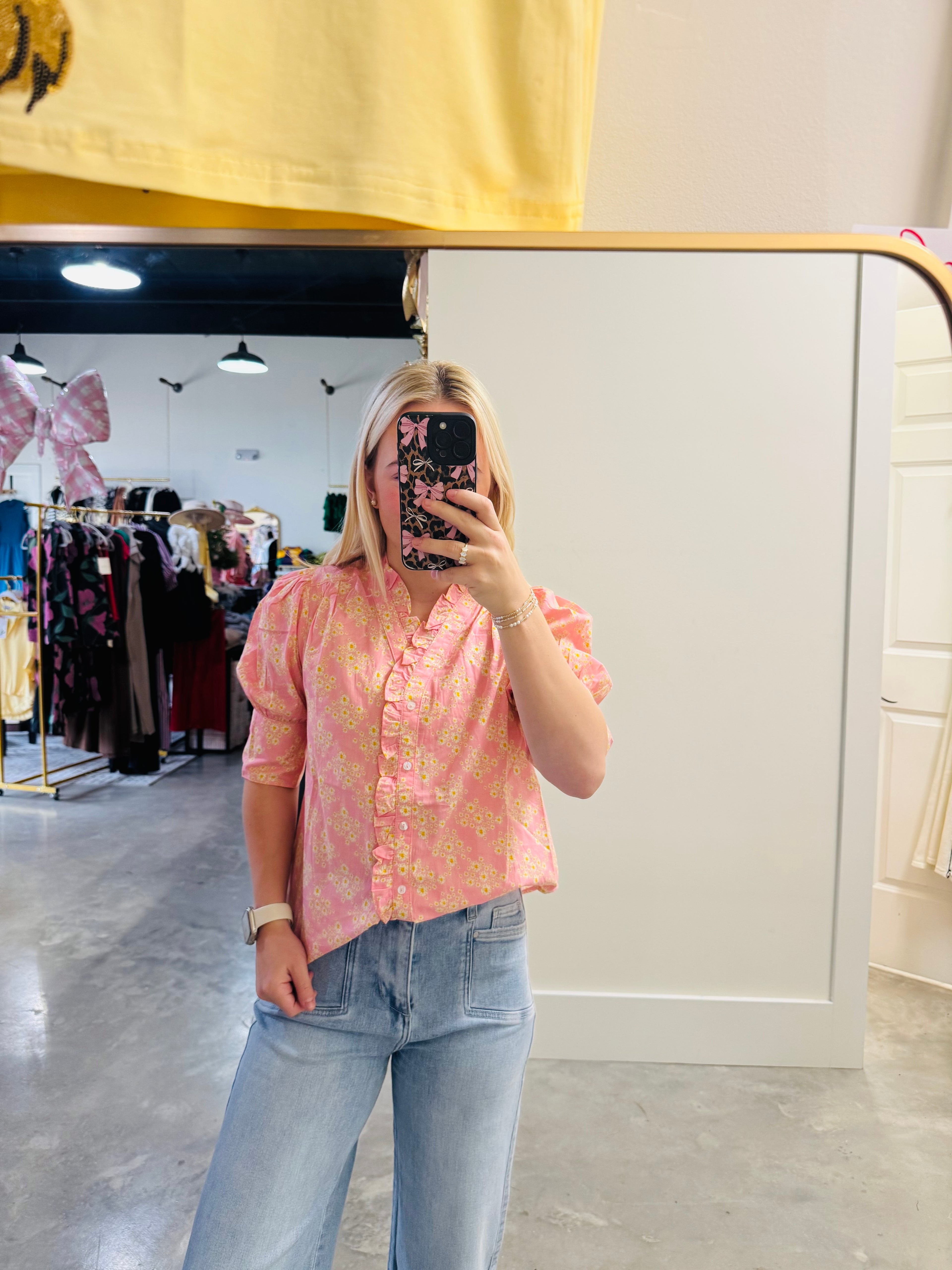 Pink and Yellow Daisy Blouse