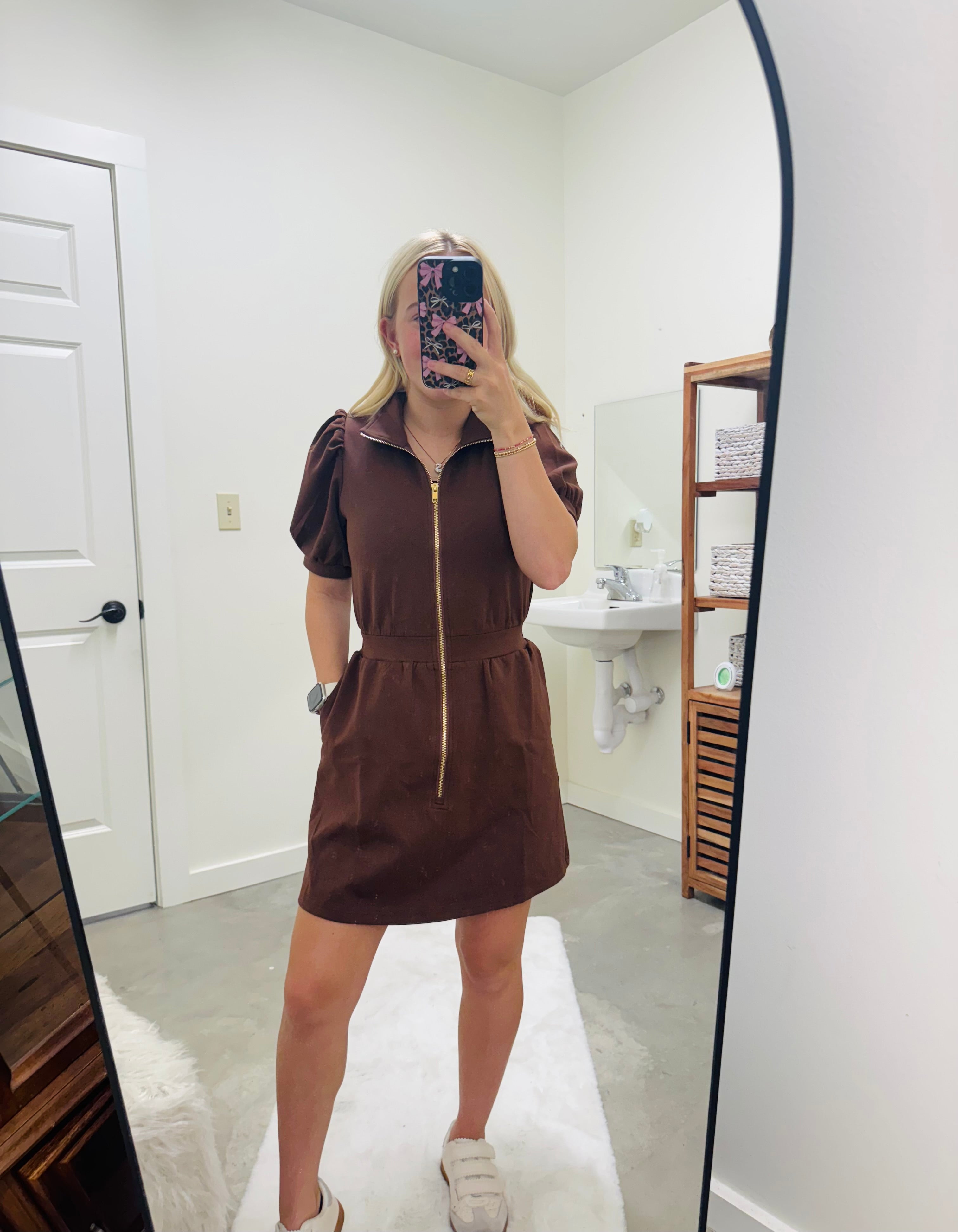 Brown Zip Up Dress
