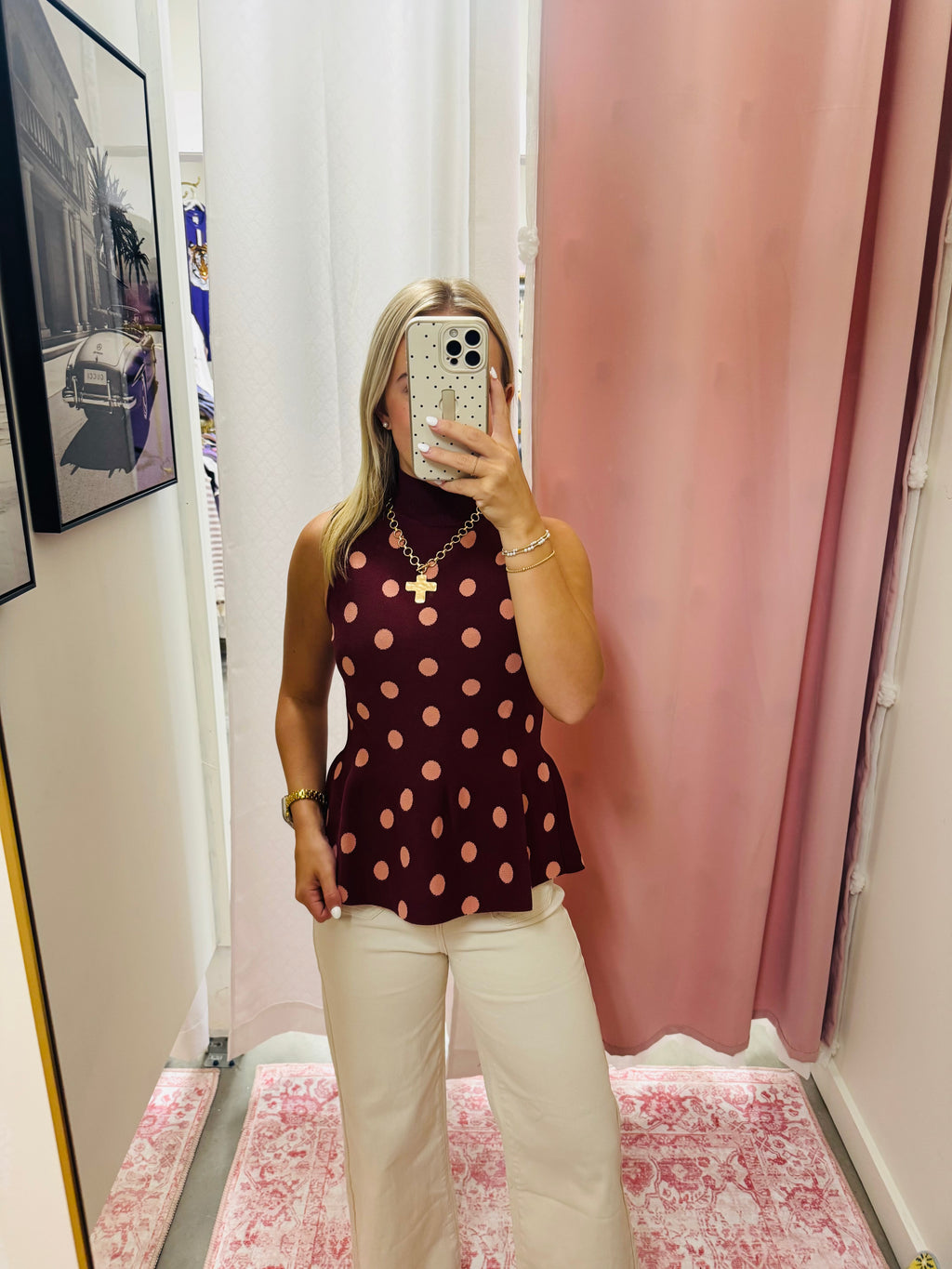 Pink Mock Neck Peplum Top