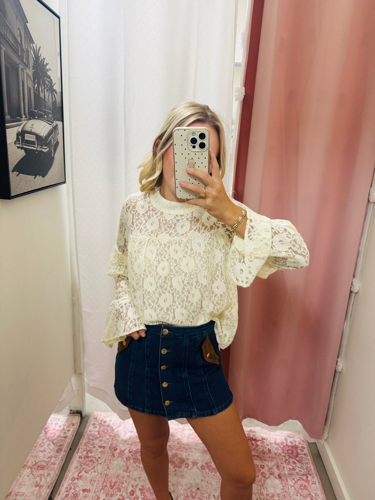 Denim Skort With Suede
