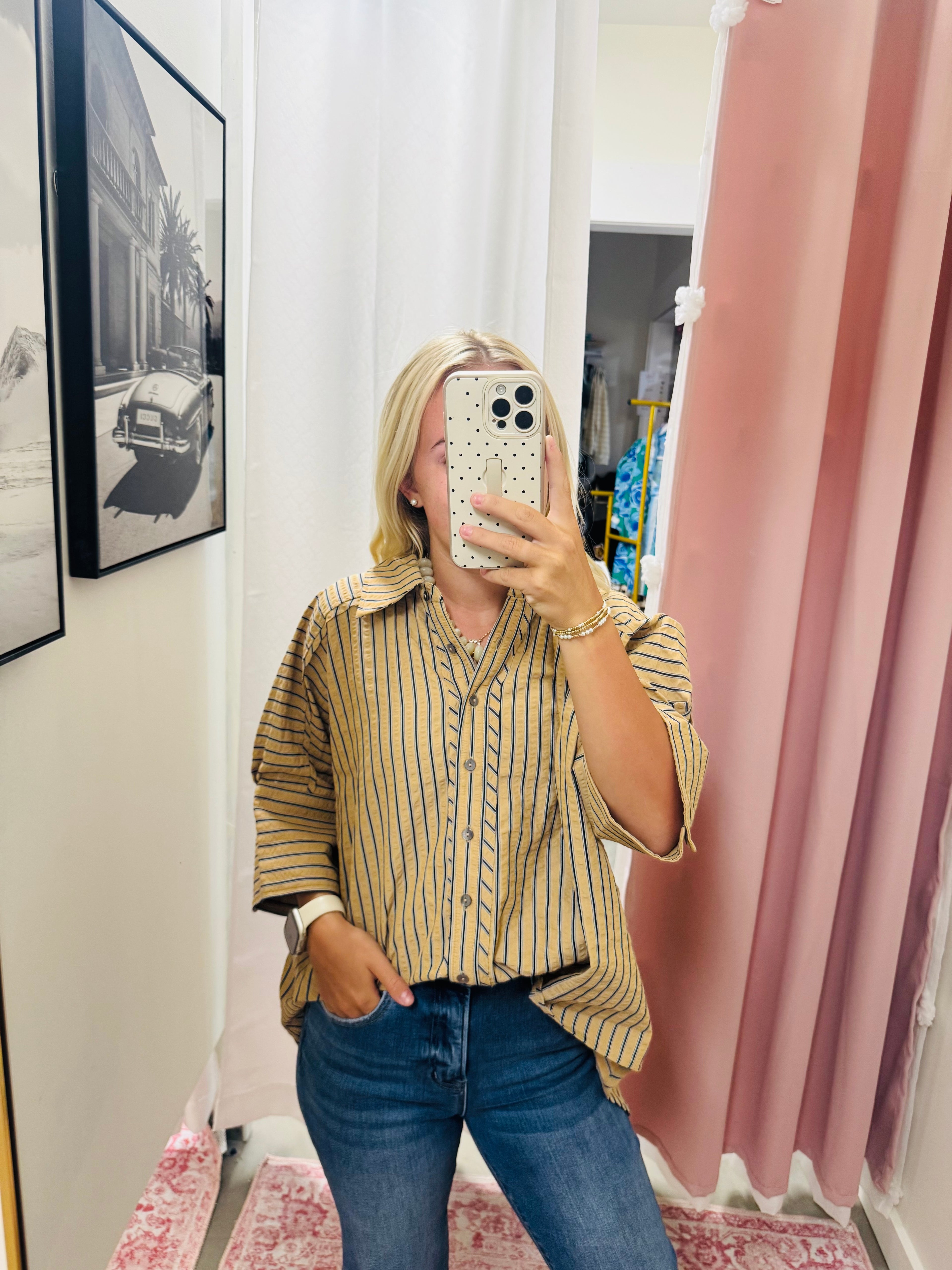 Oversized Camel Stripe Top