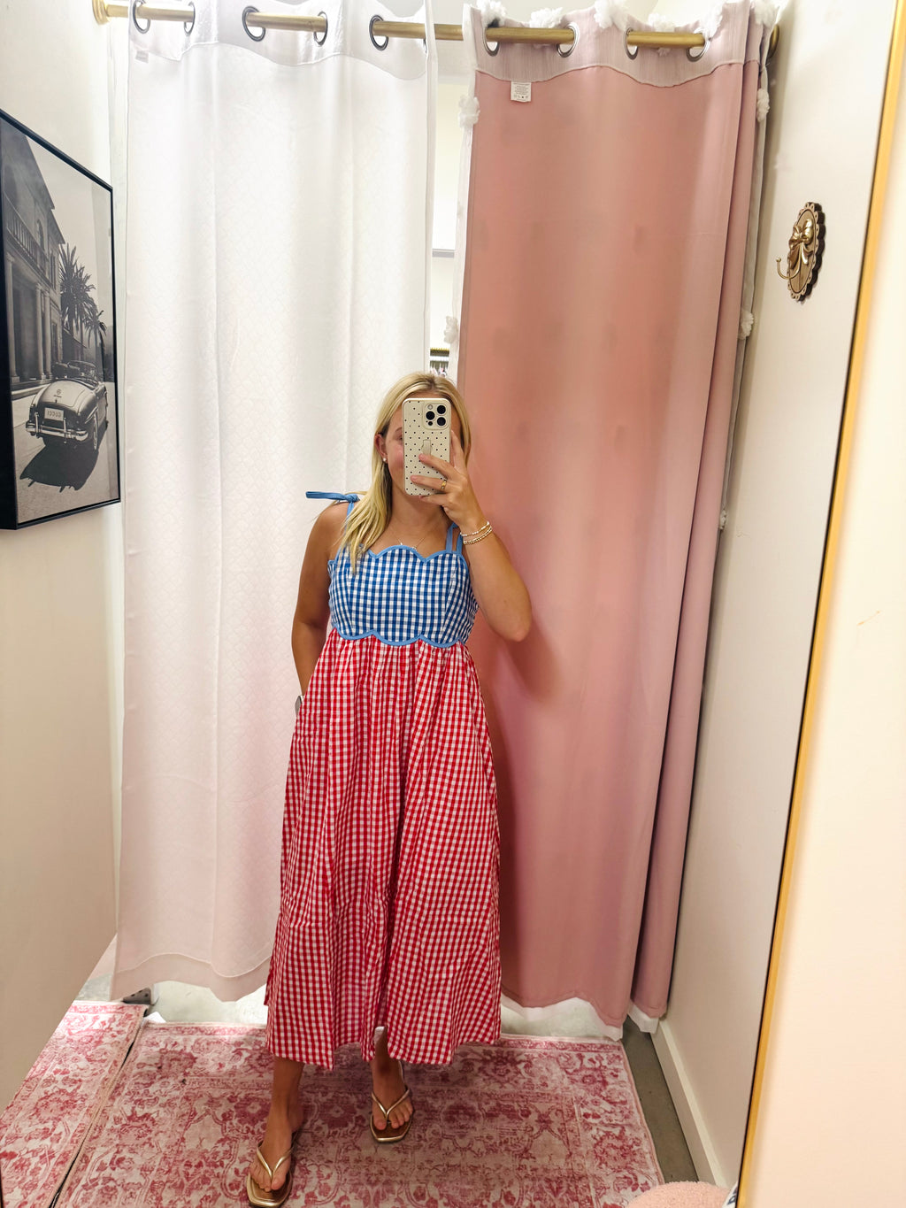 Cherry and Blue Gingham Maxi Dress