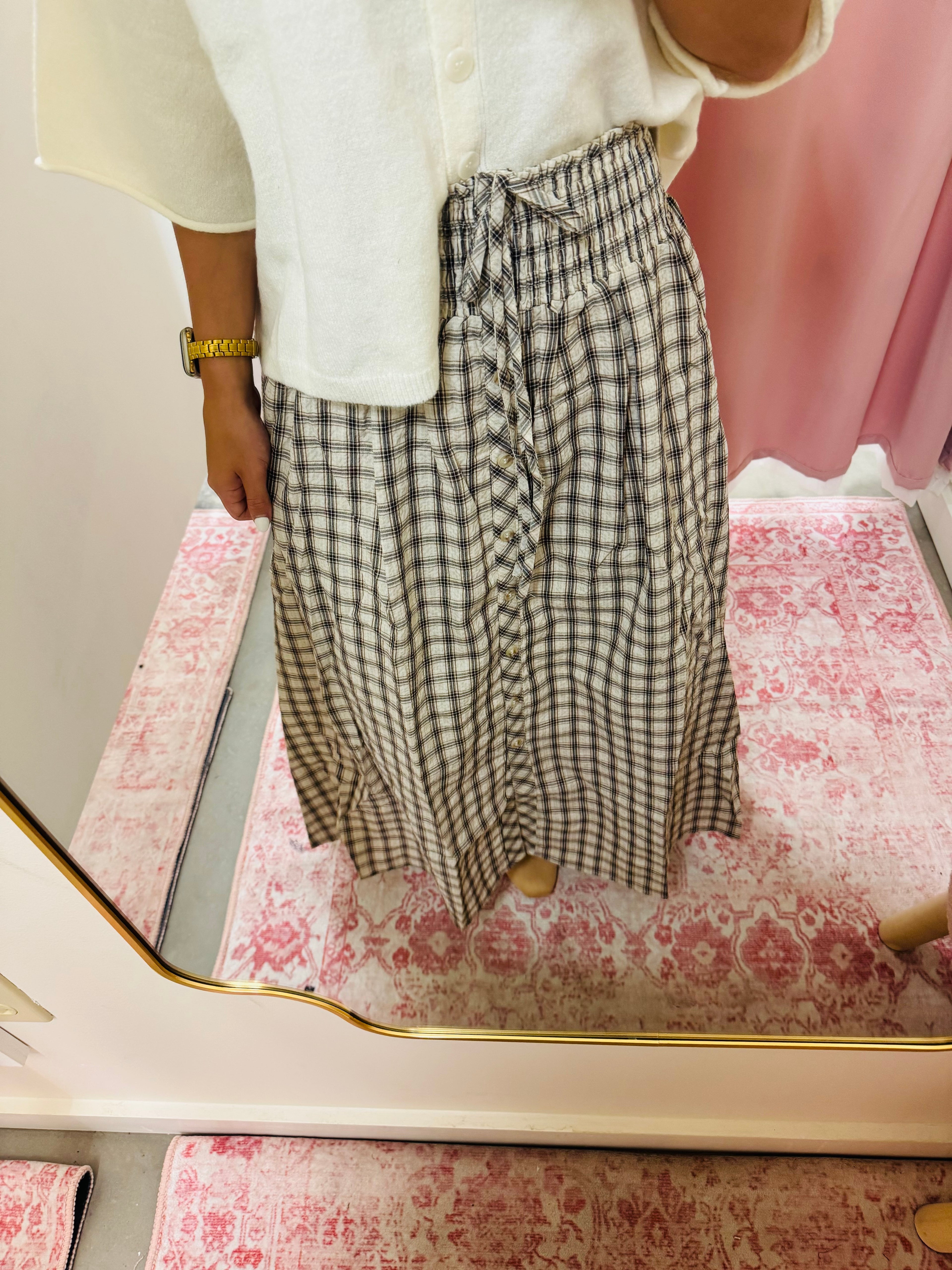 Plaid Smocked Waist Maxi Skirt