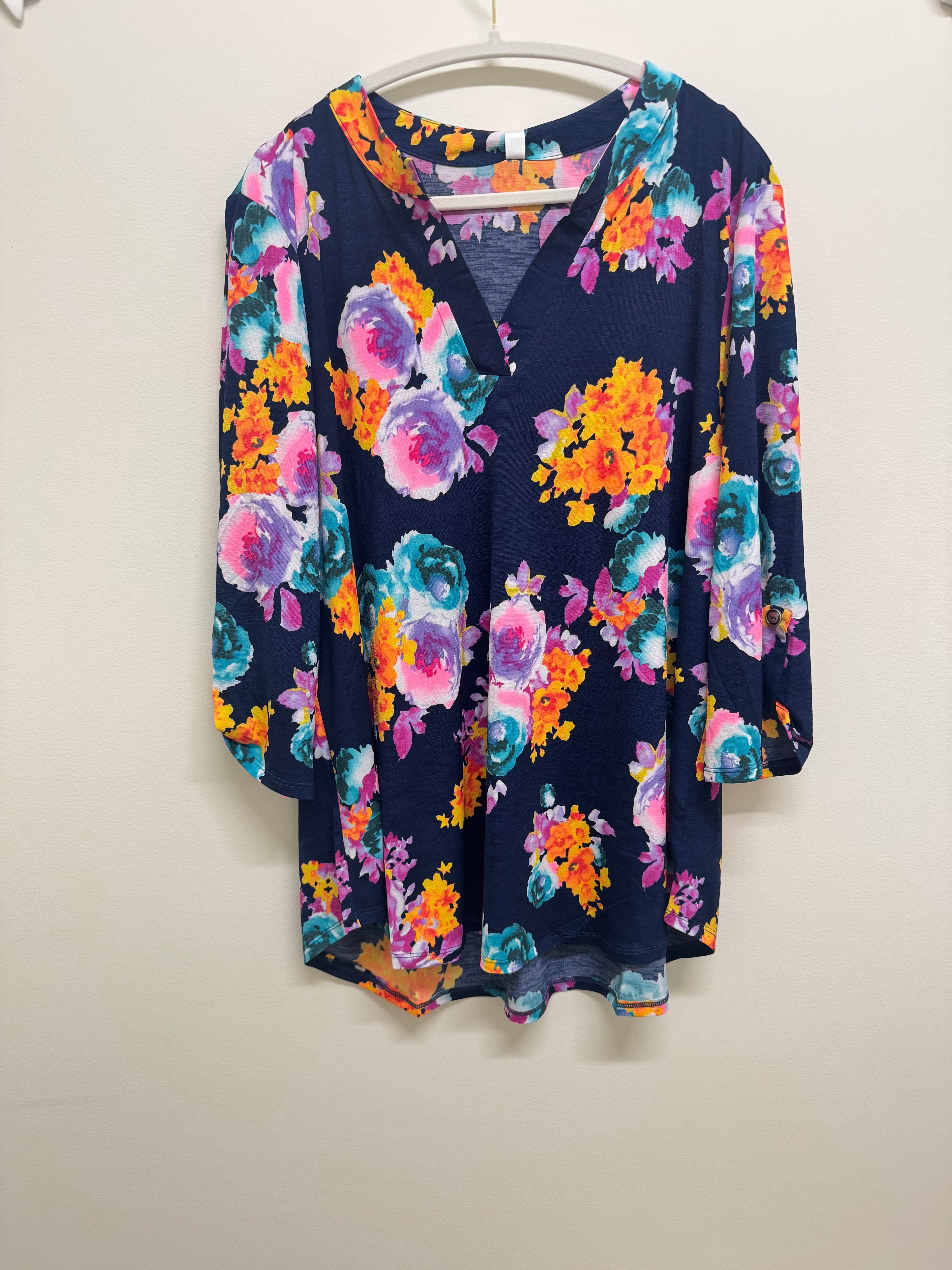 Plus Wrinkle Free Navy Floral Top