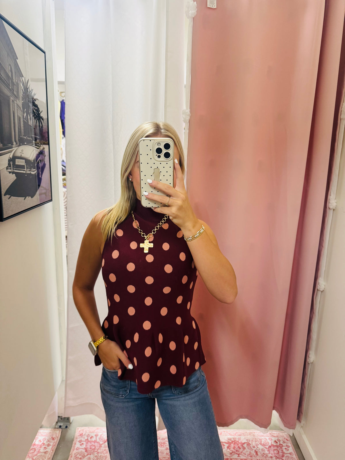 Pink Mock Neck Peplum Top