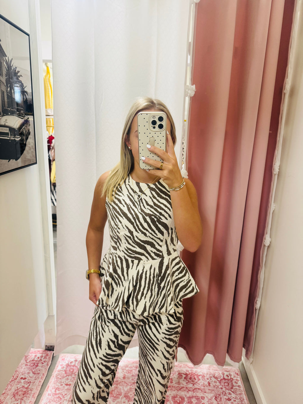 Ecru Tiger Peplum Top