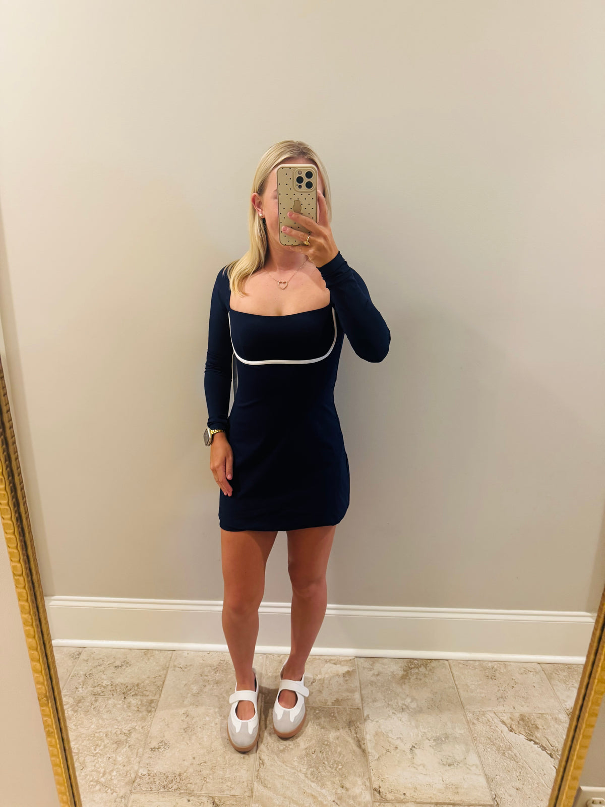 Long Sleeve Sweetheart Navy Dress