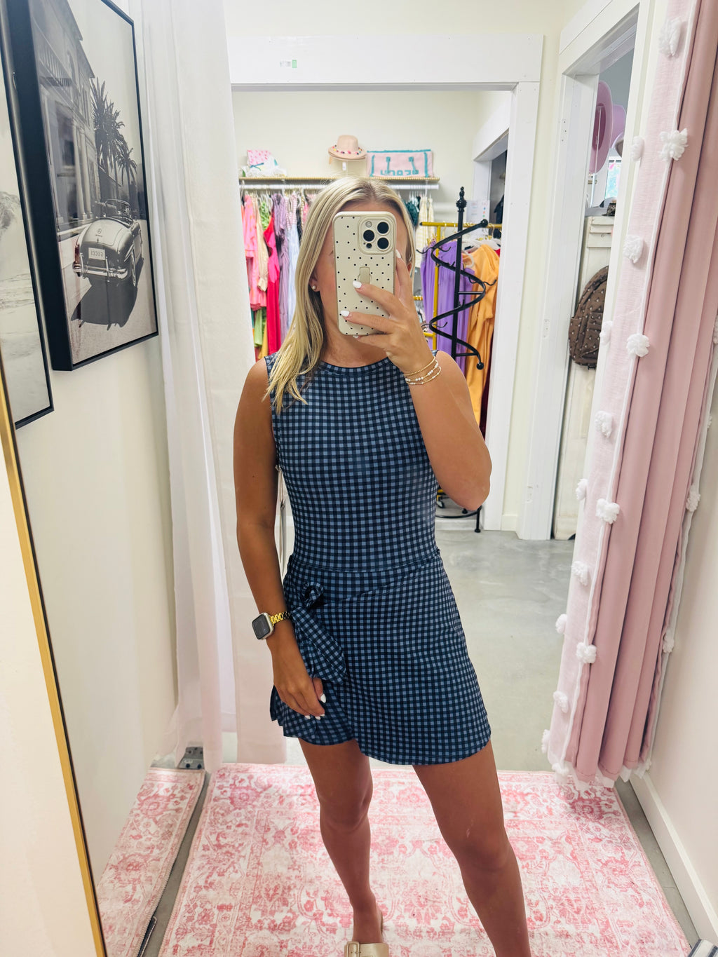 Navy Gingham Wrap Dress