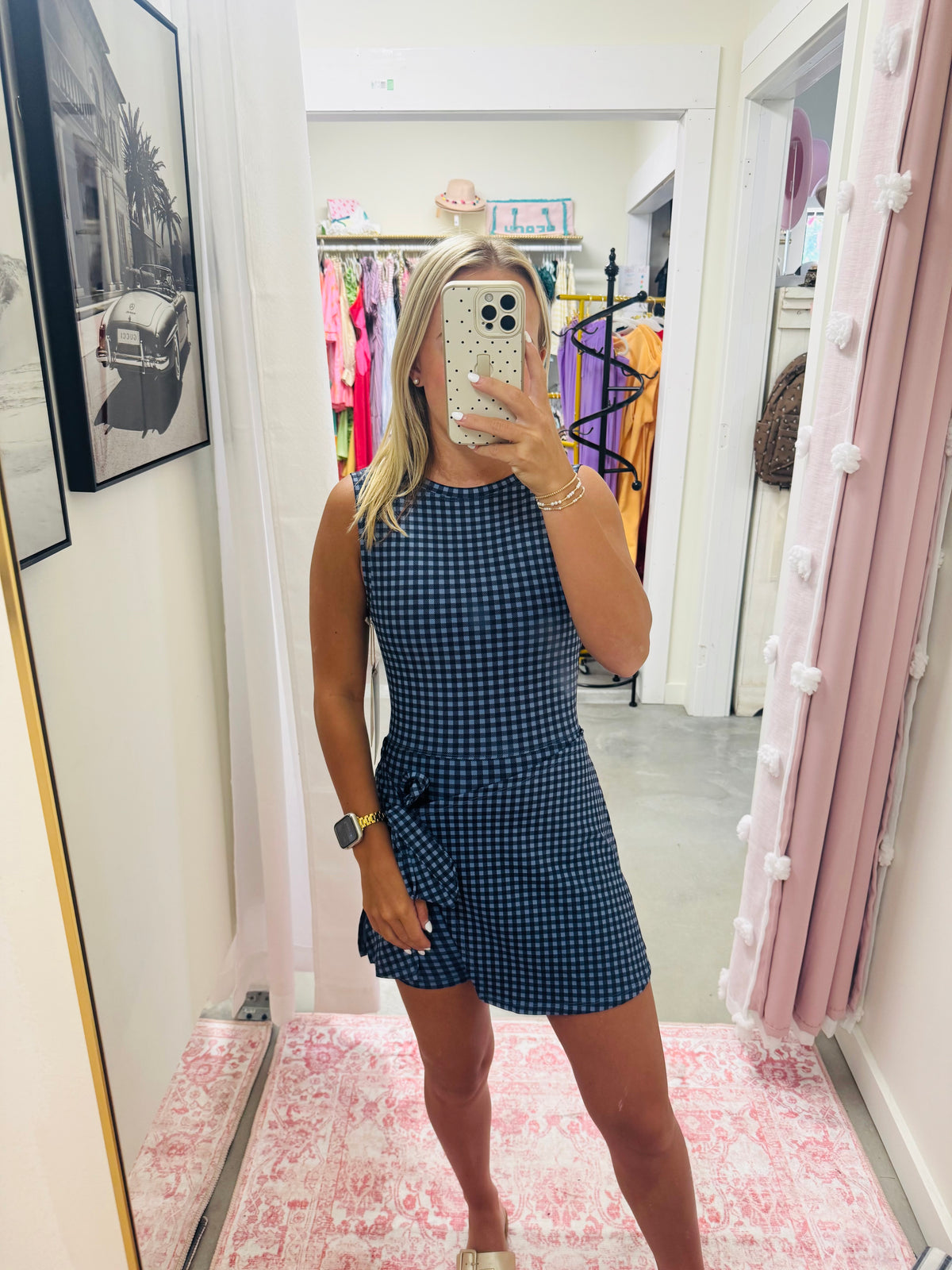 Navy Gingham Wrap Dress