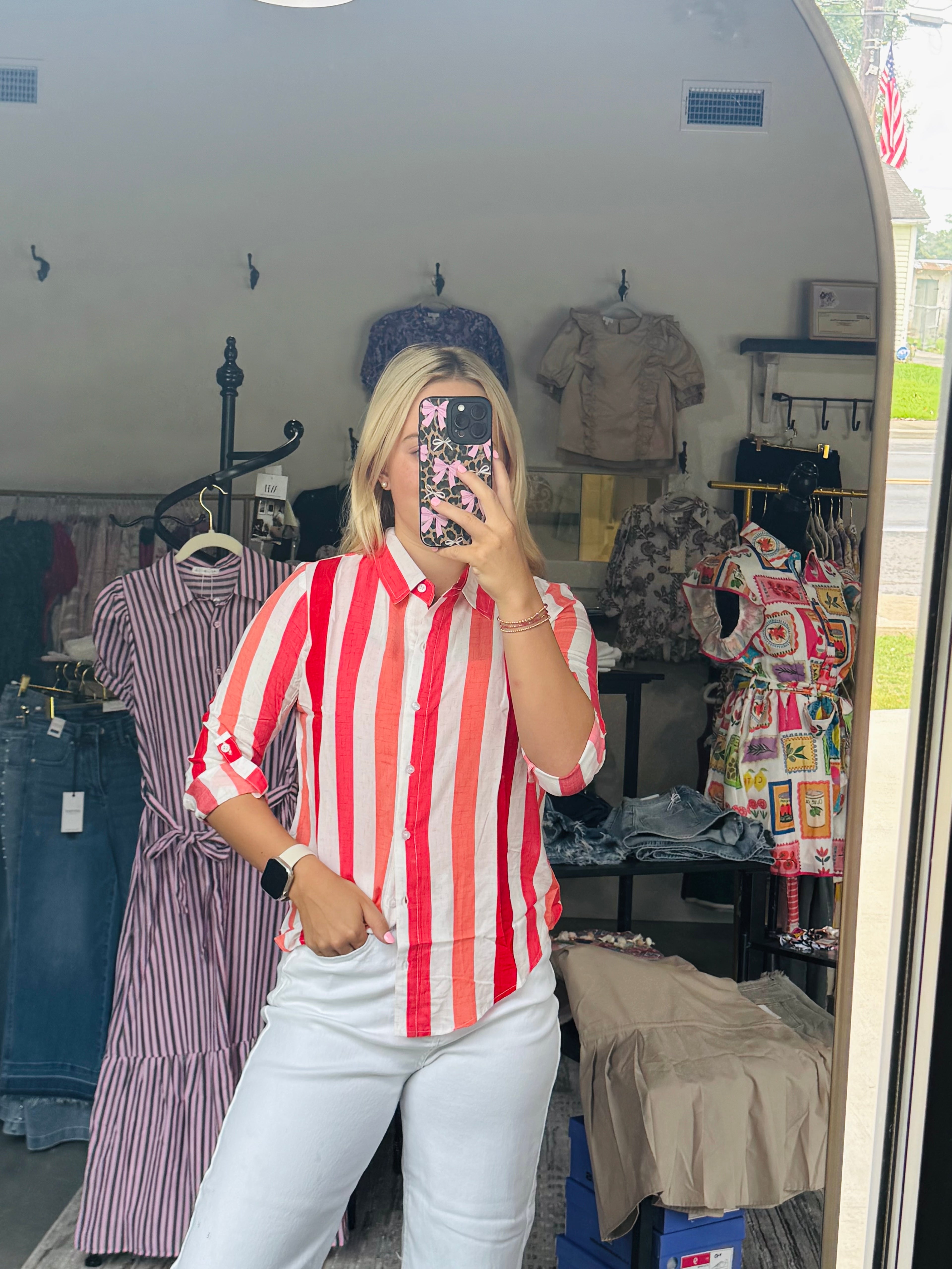 Red Striped Button Down