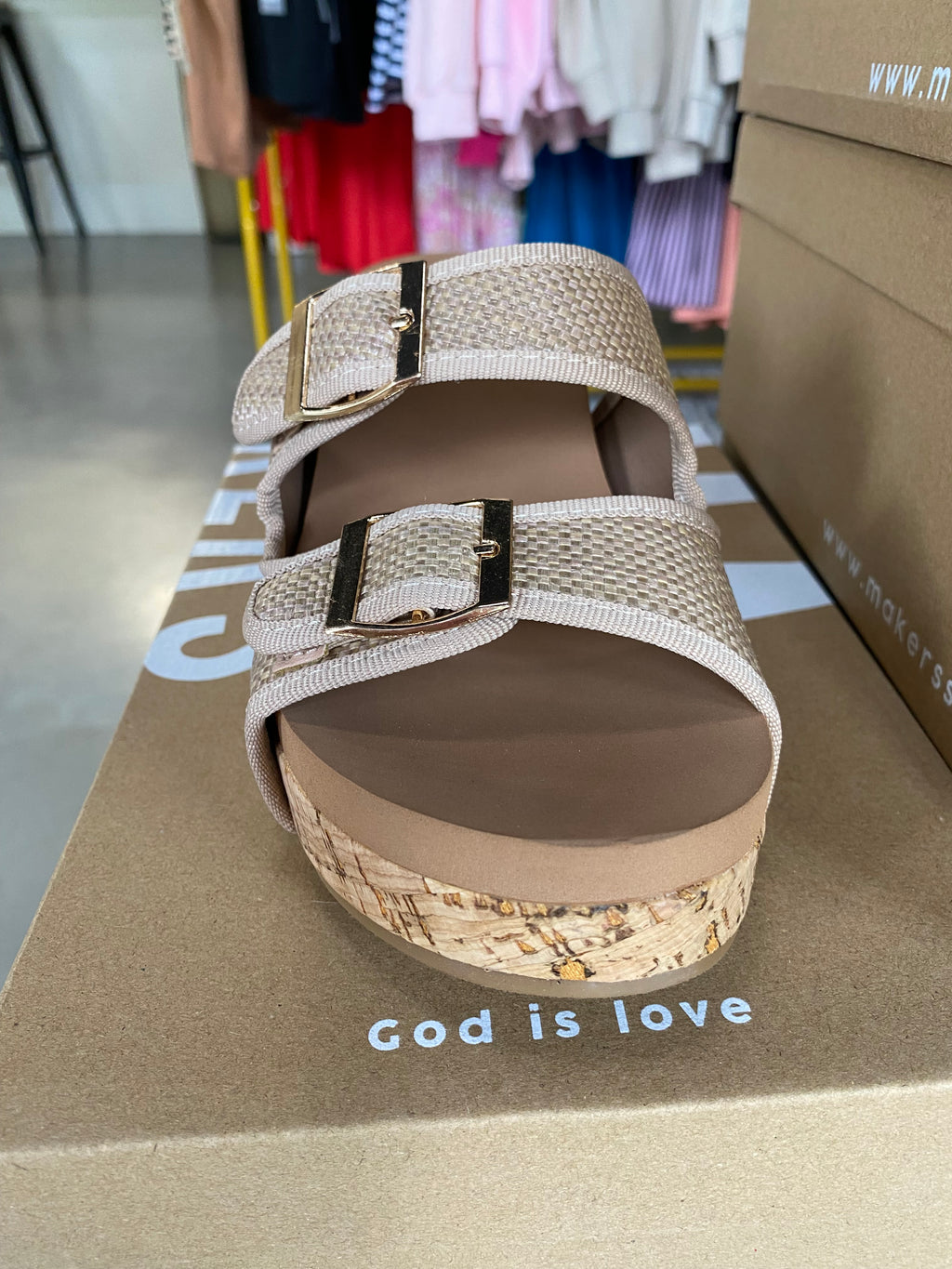 Double Buckle Cork Wedge