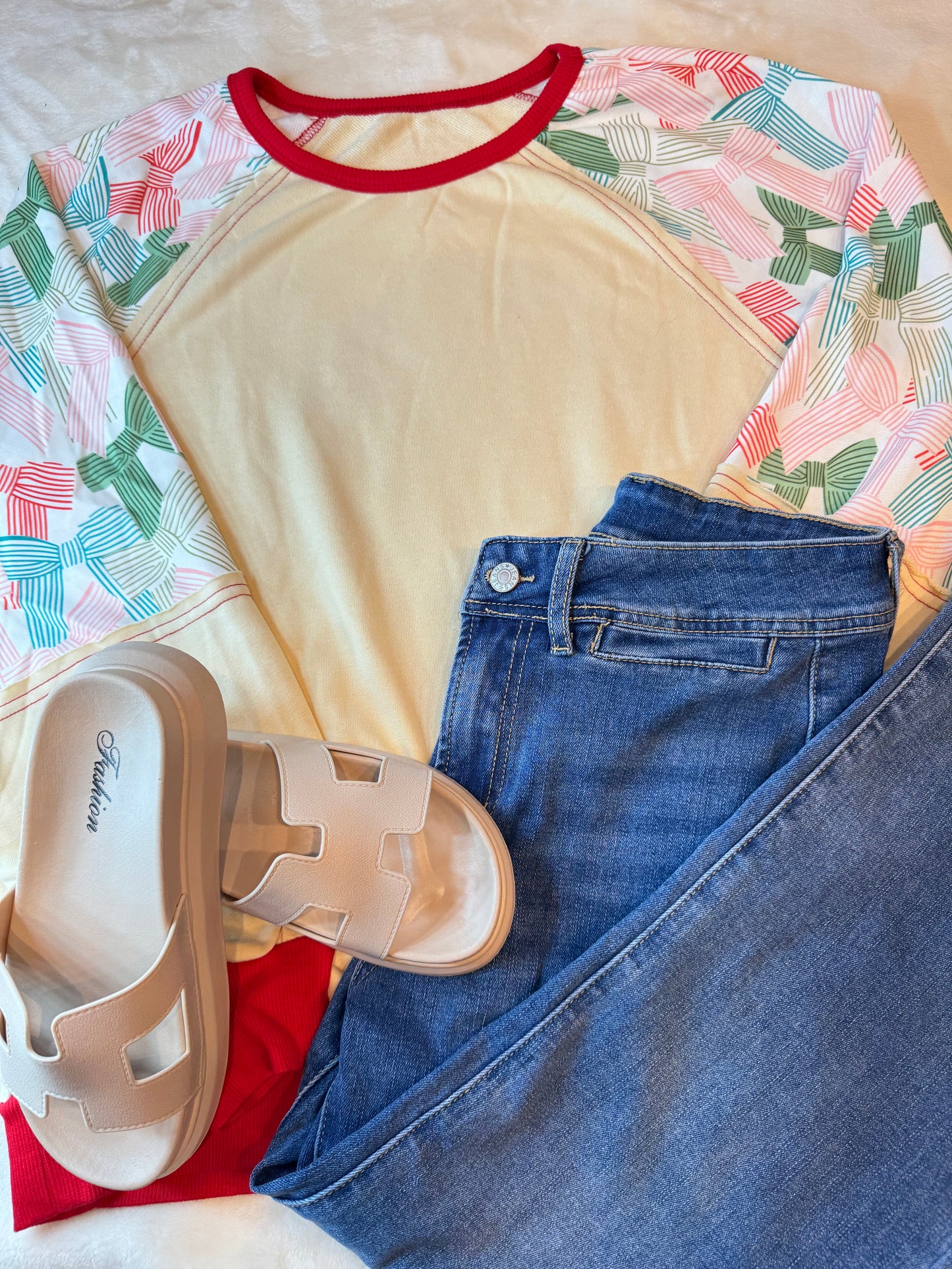 Beige Bow Sleeve Sweatshirt