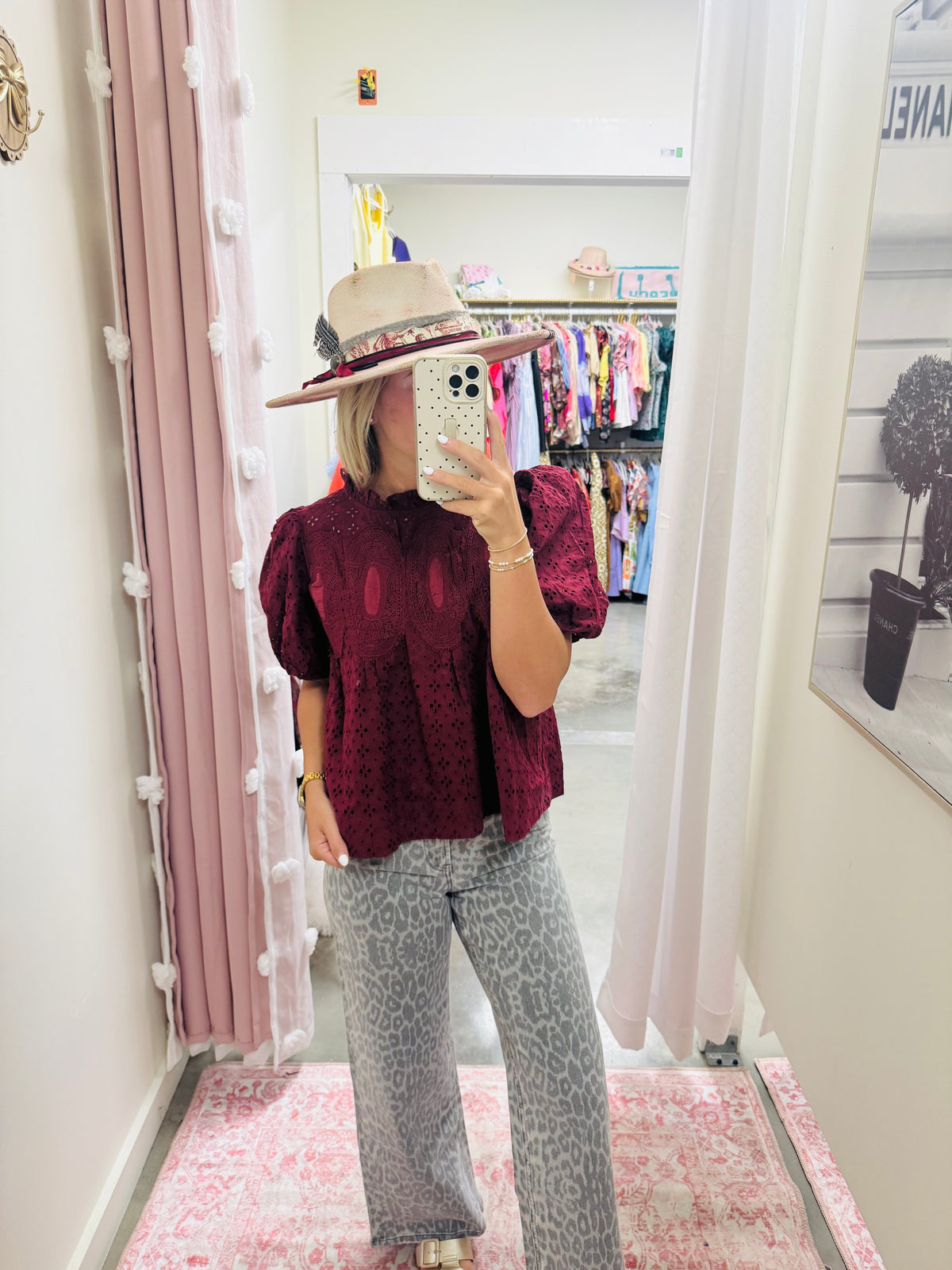 Burgundy Eyelet Top