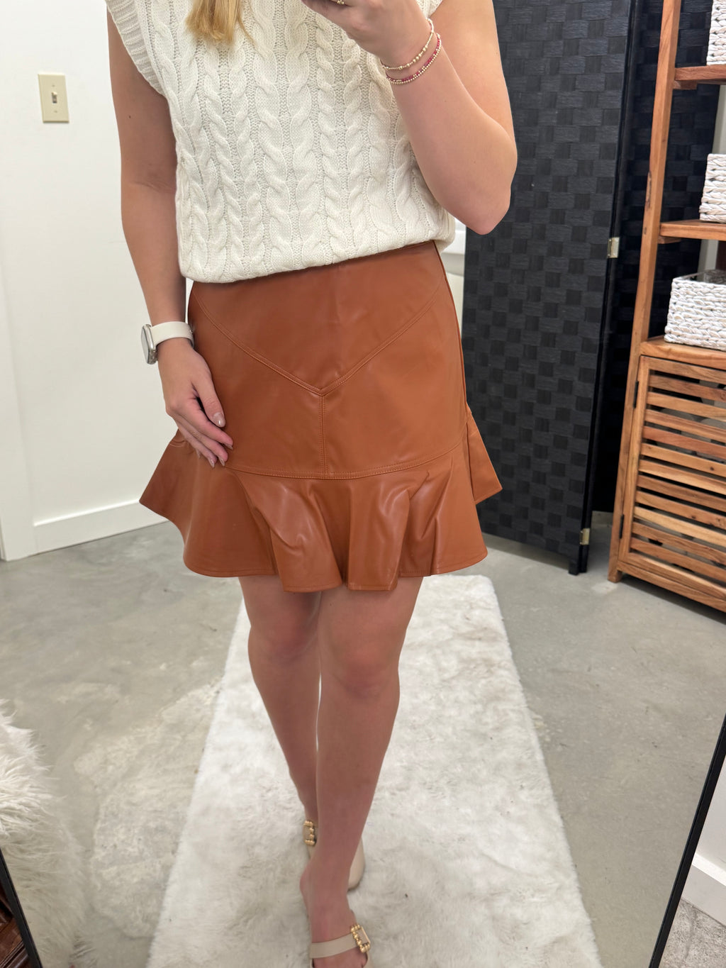 Cognac Mini Leather Skirt