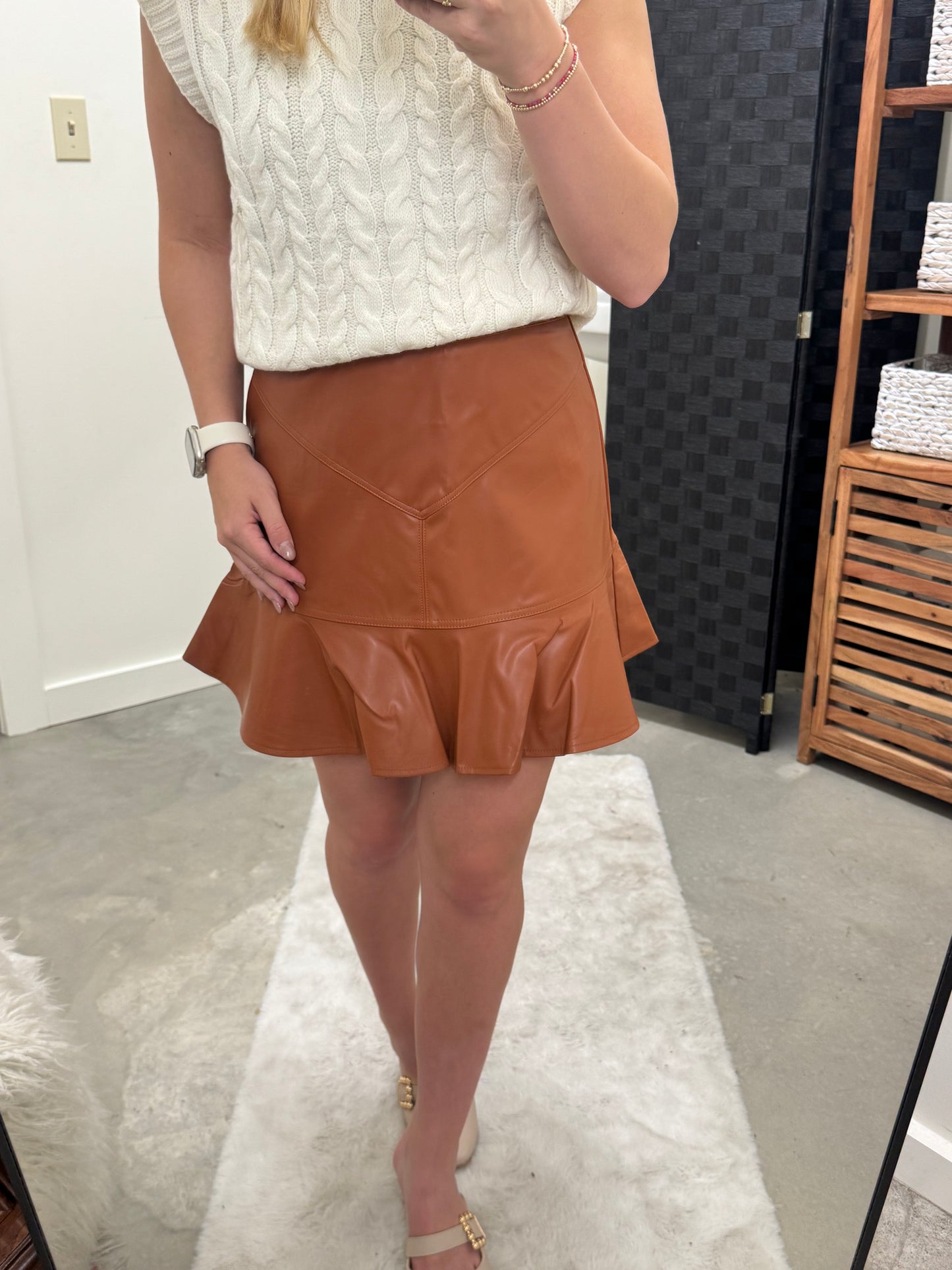 Cognac Mini Leather Skirt