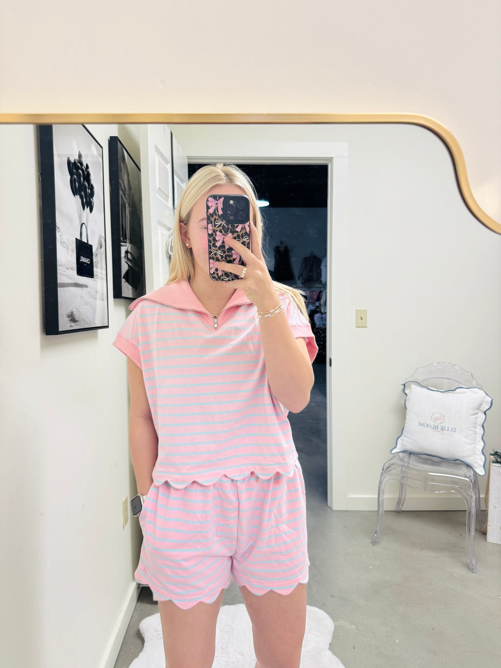 Pink and Blue Stripe Scalloped Set