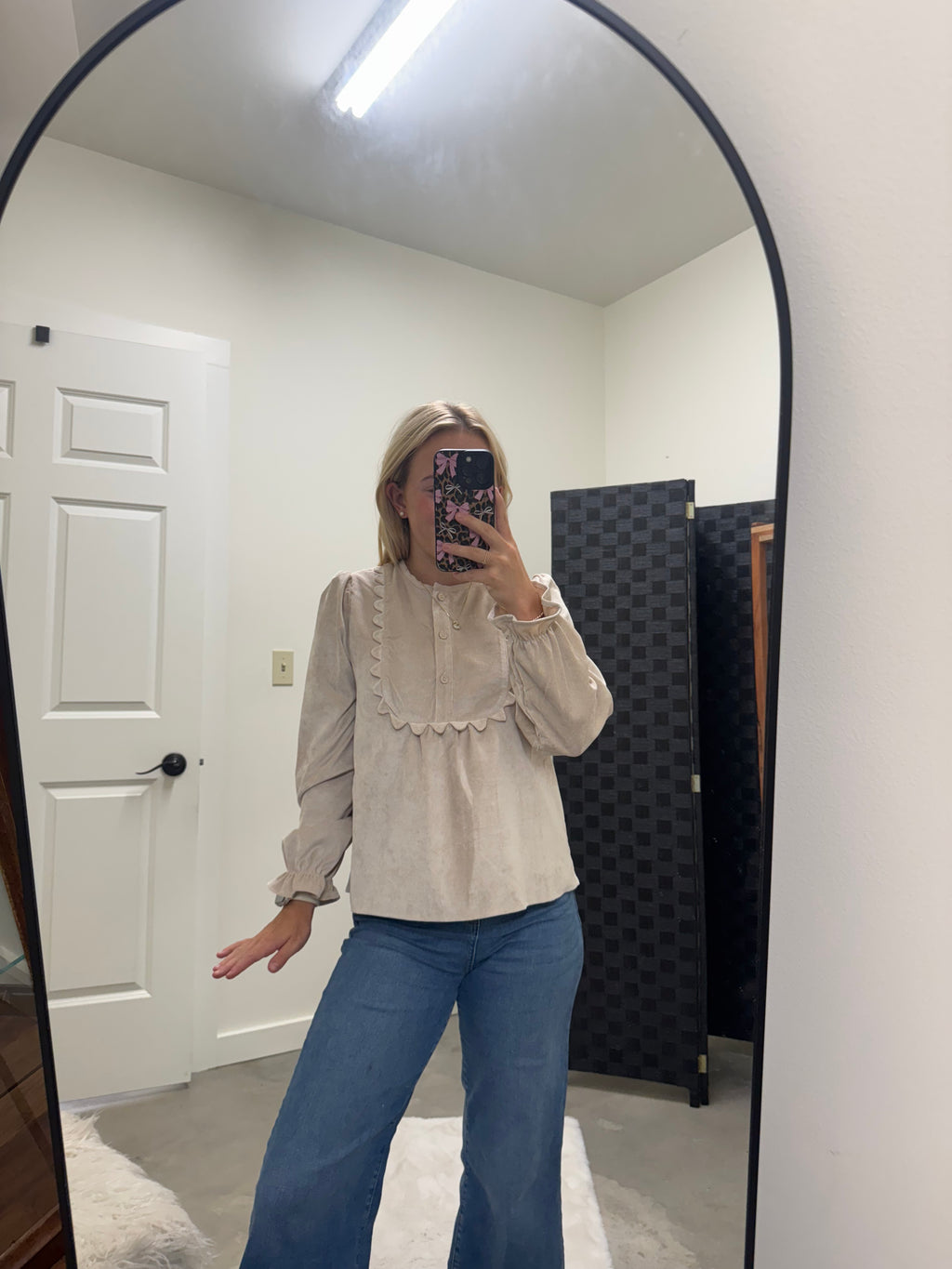 Suede Long Sleeve Cream Top