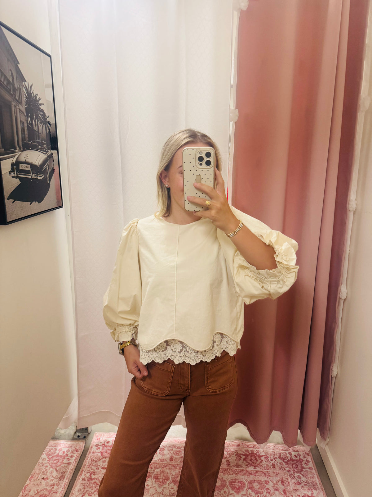Cream Long Sleeve Lace Blouse