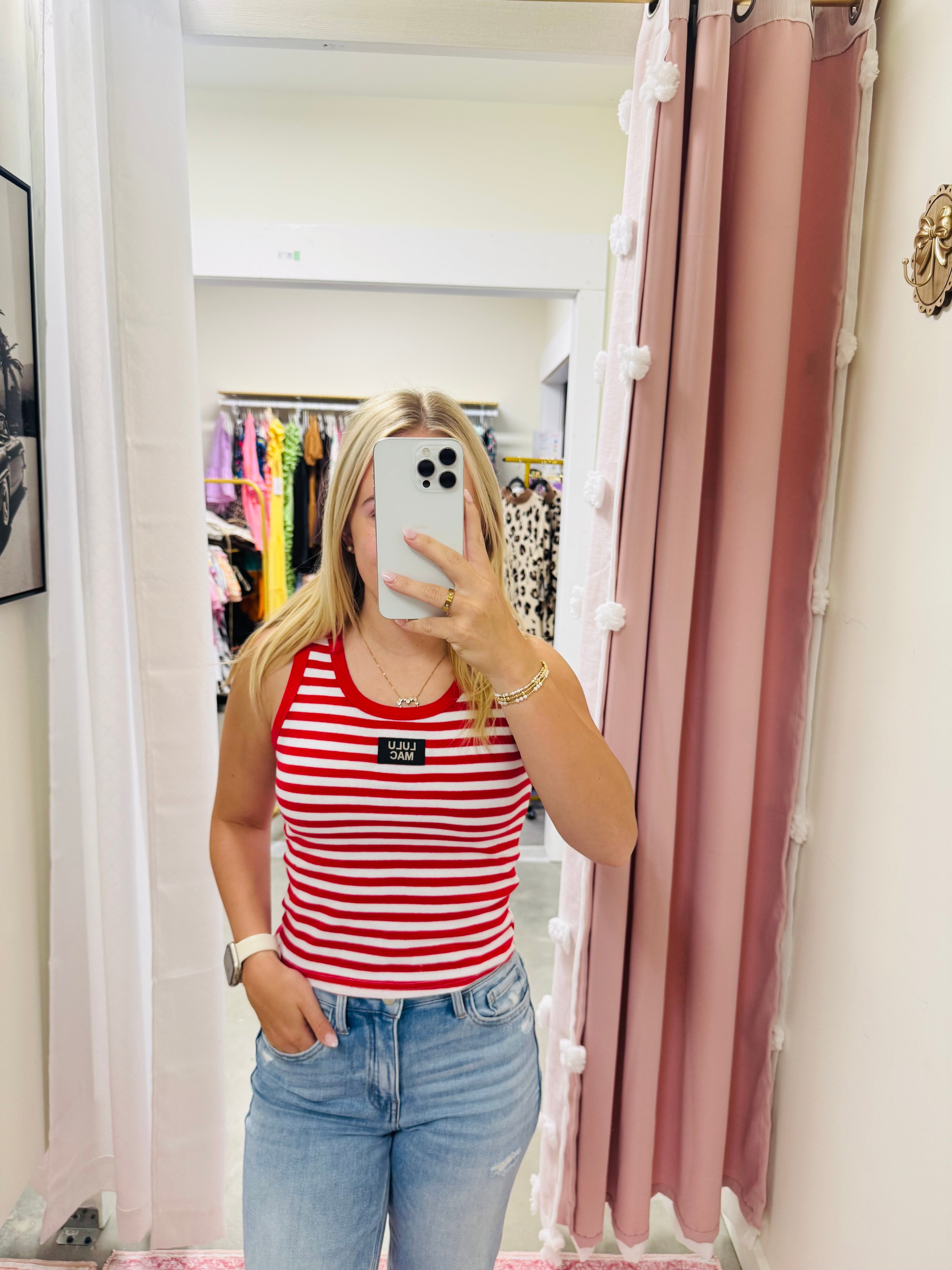 Red and White Stripe Top