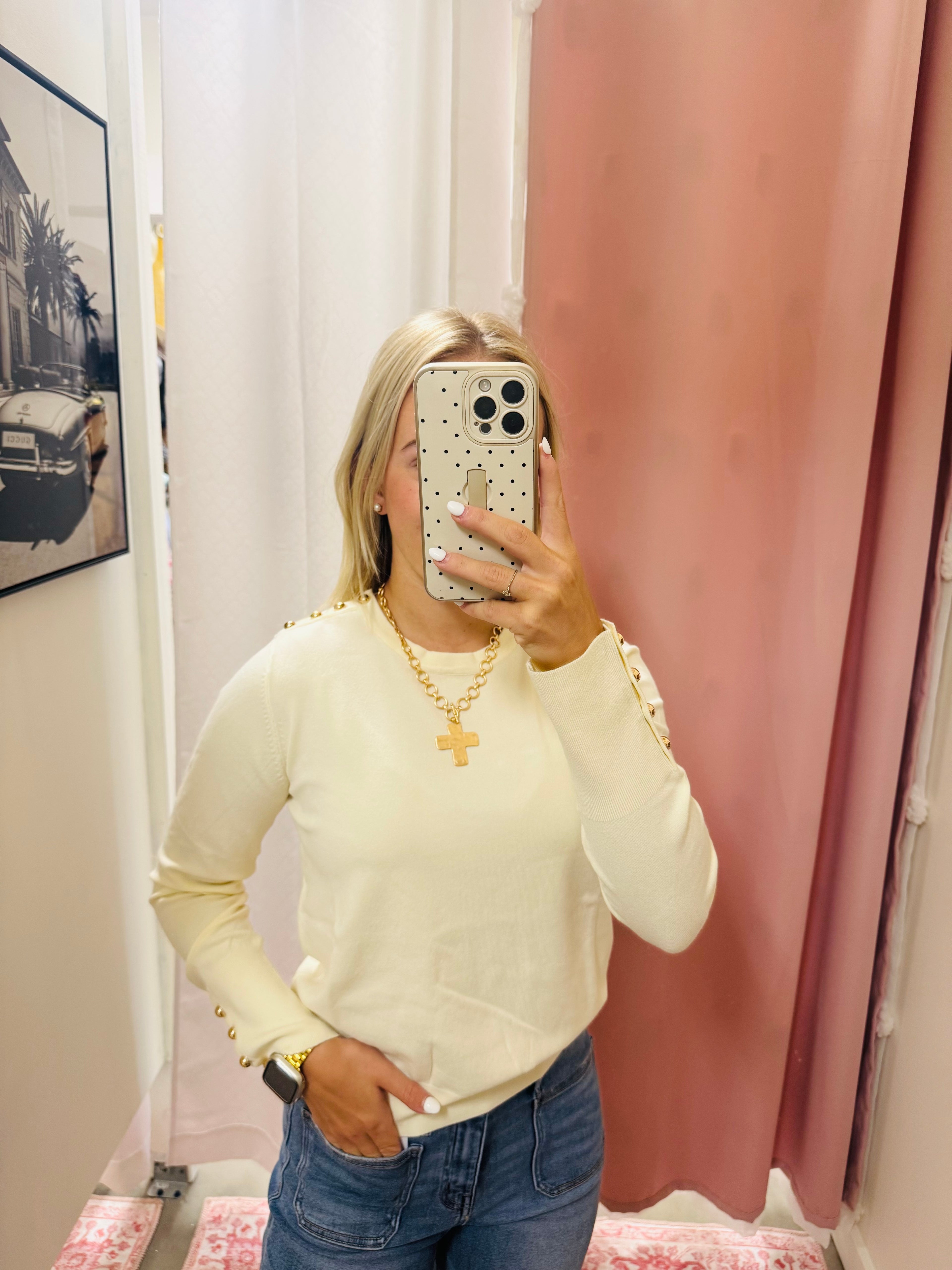 Cream Top with Gold Studs