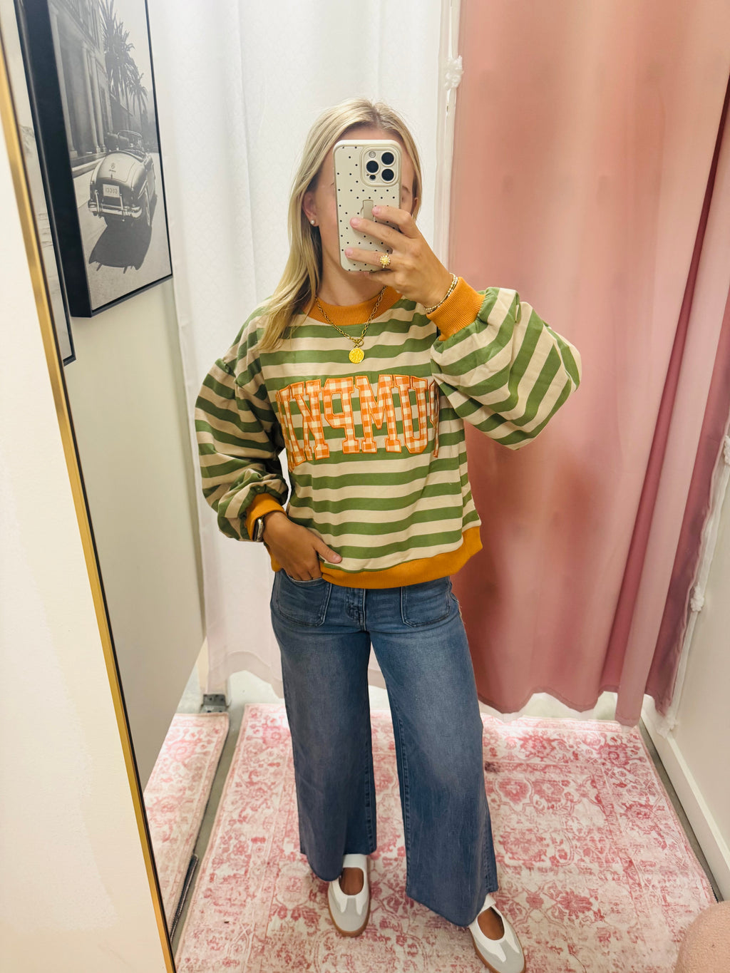 Pumpkin Stripe/Gingham Top