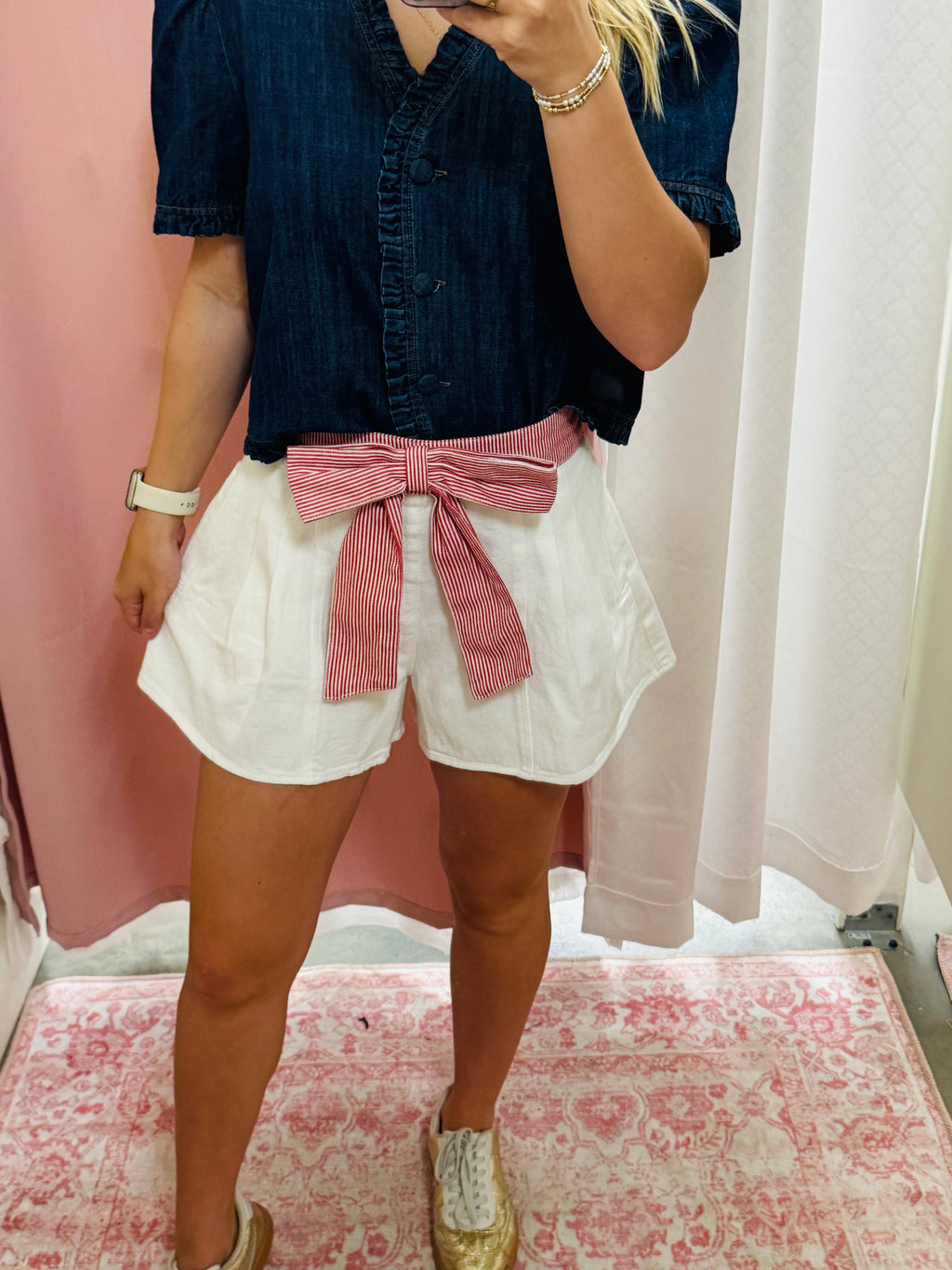 Red and White Bow Shorts