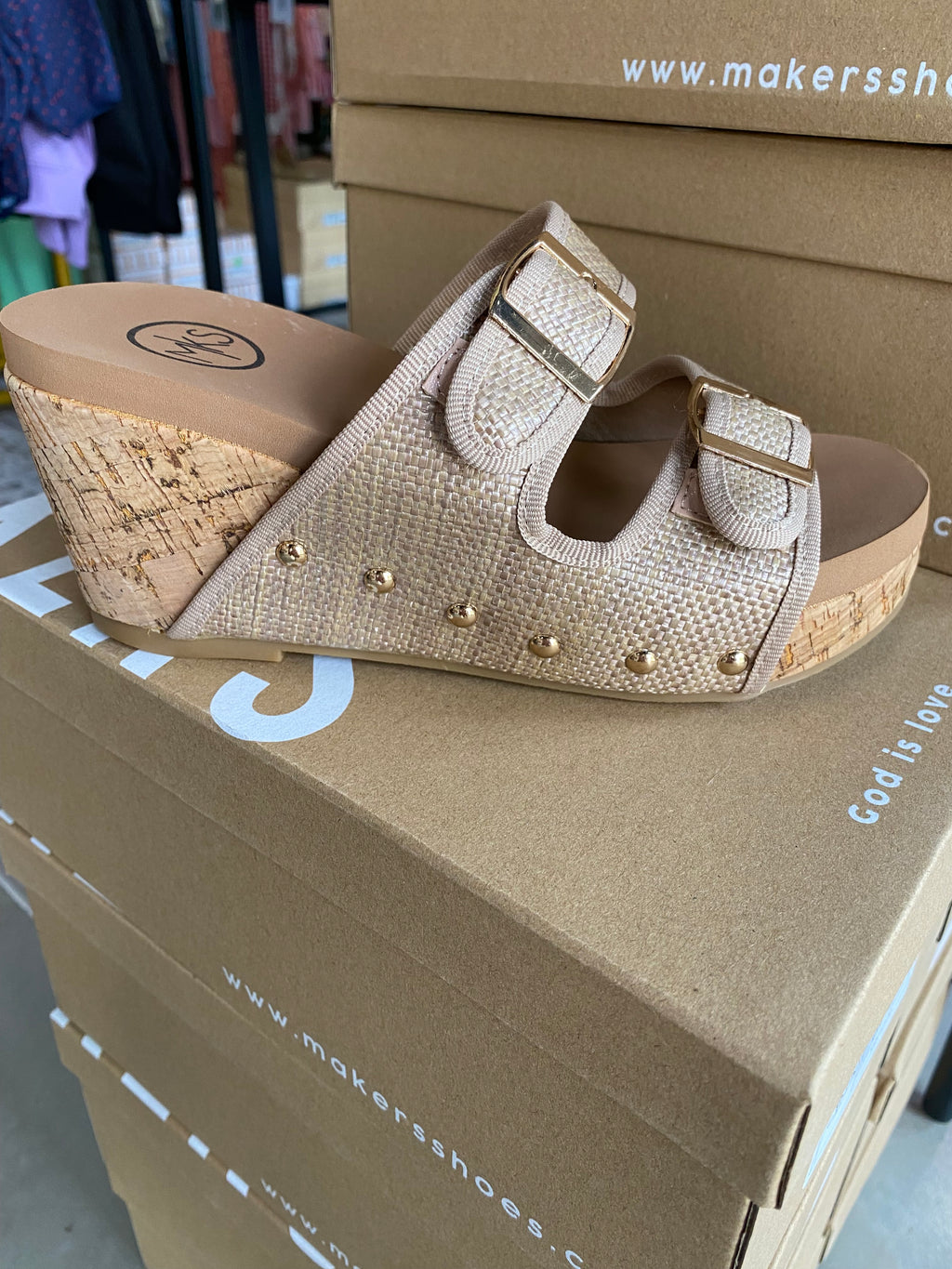 Double Buckle Cork Wedge