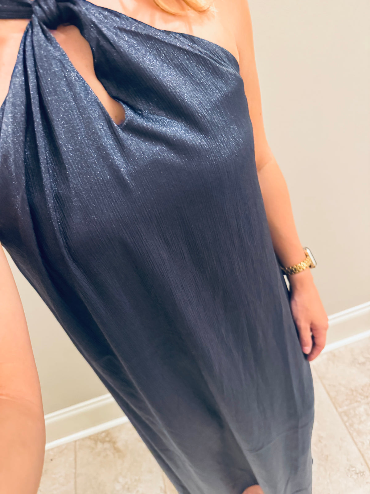 Shimmer Navy Halter Dress