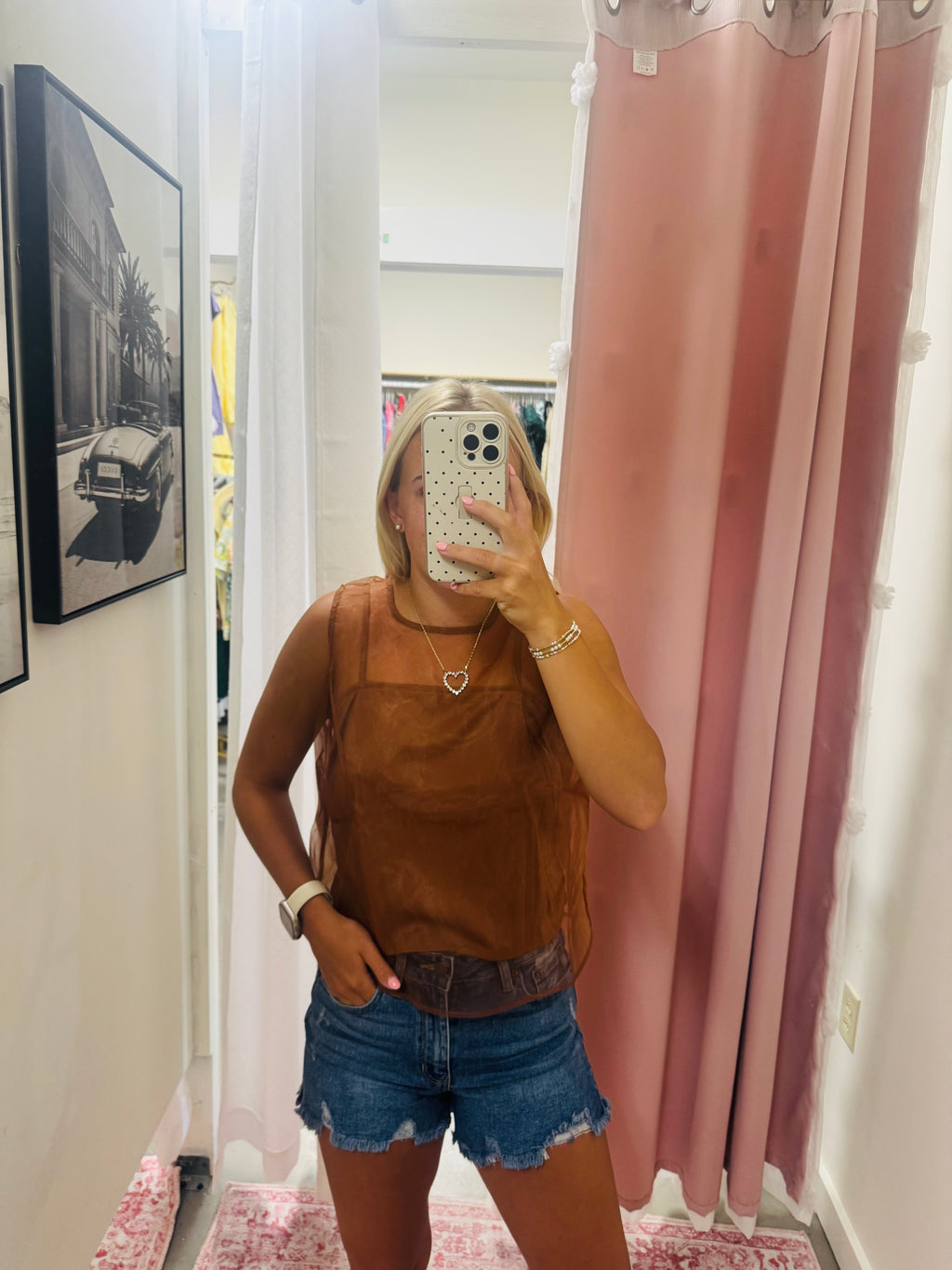Camel Mesh Shirt with Cami