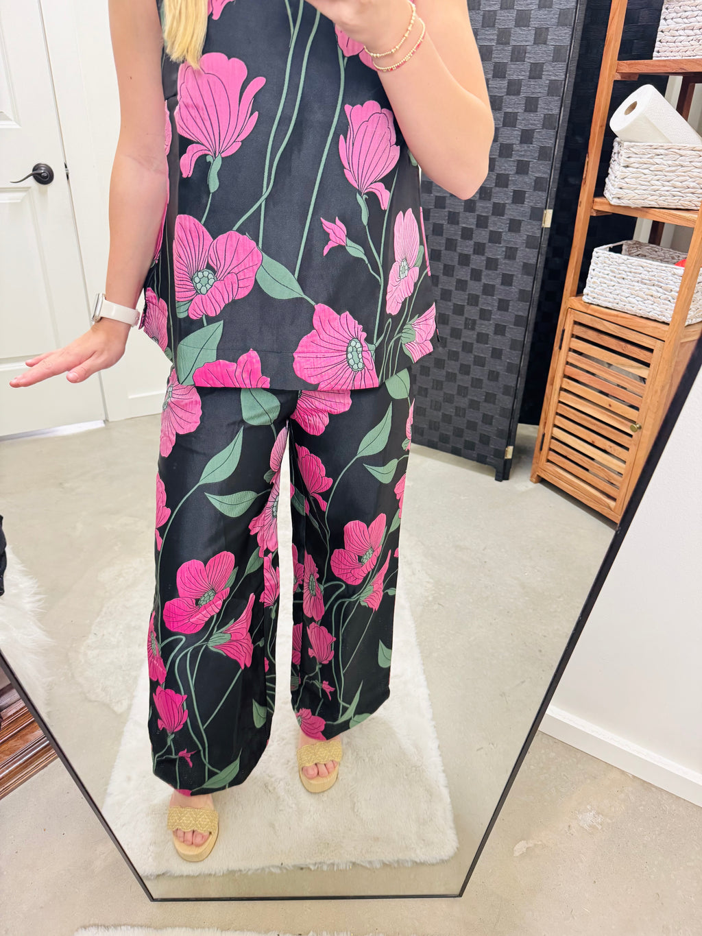 Black and Pink Flower Pants