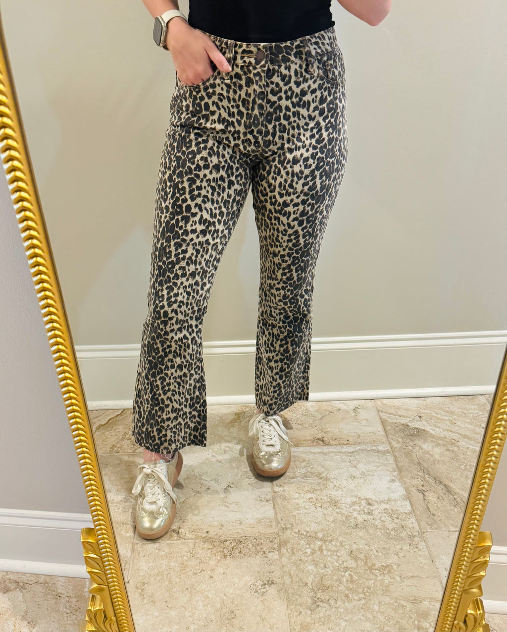 Light Leopard Crop Flare Jean
