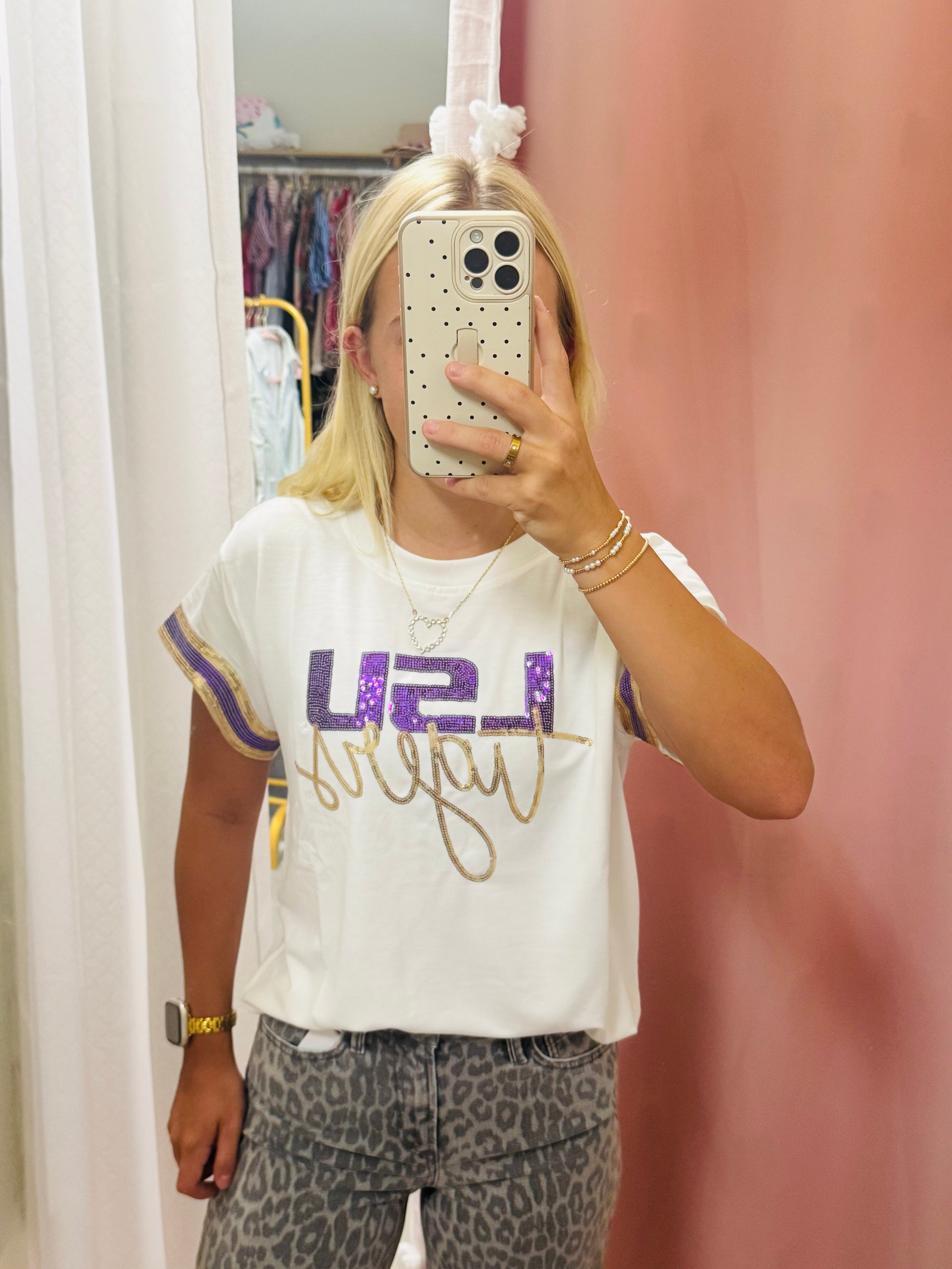 White LSU Tiger Top