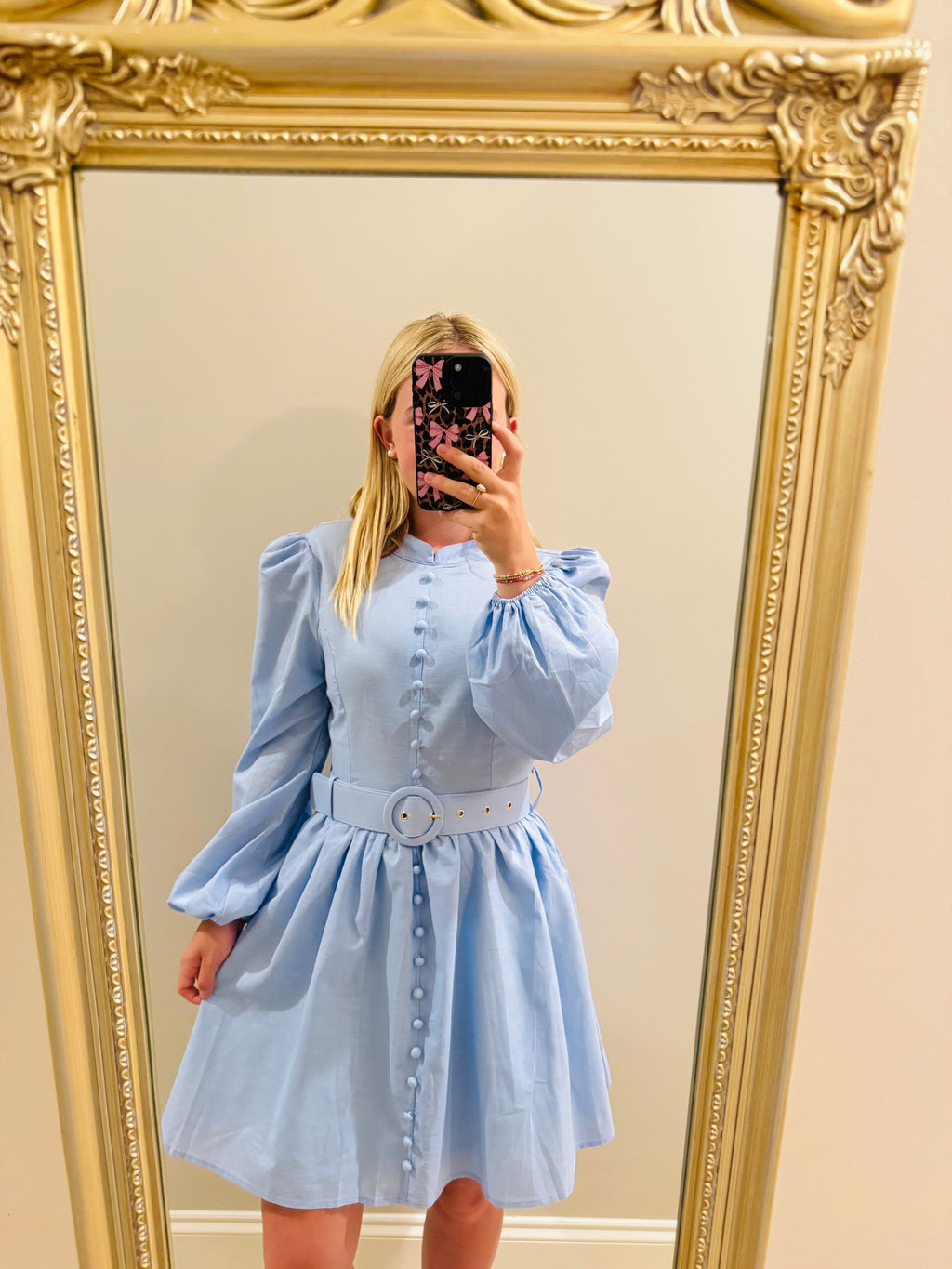 Mock Neck Blue Dress