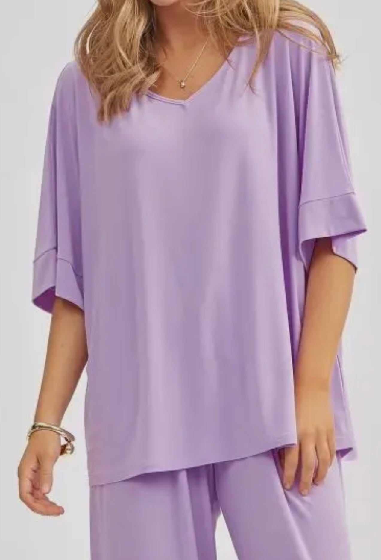 Plus Purple Flowy V-Neck Top