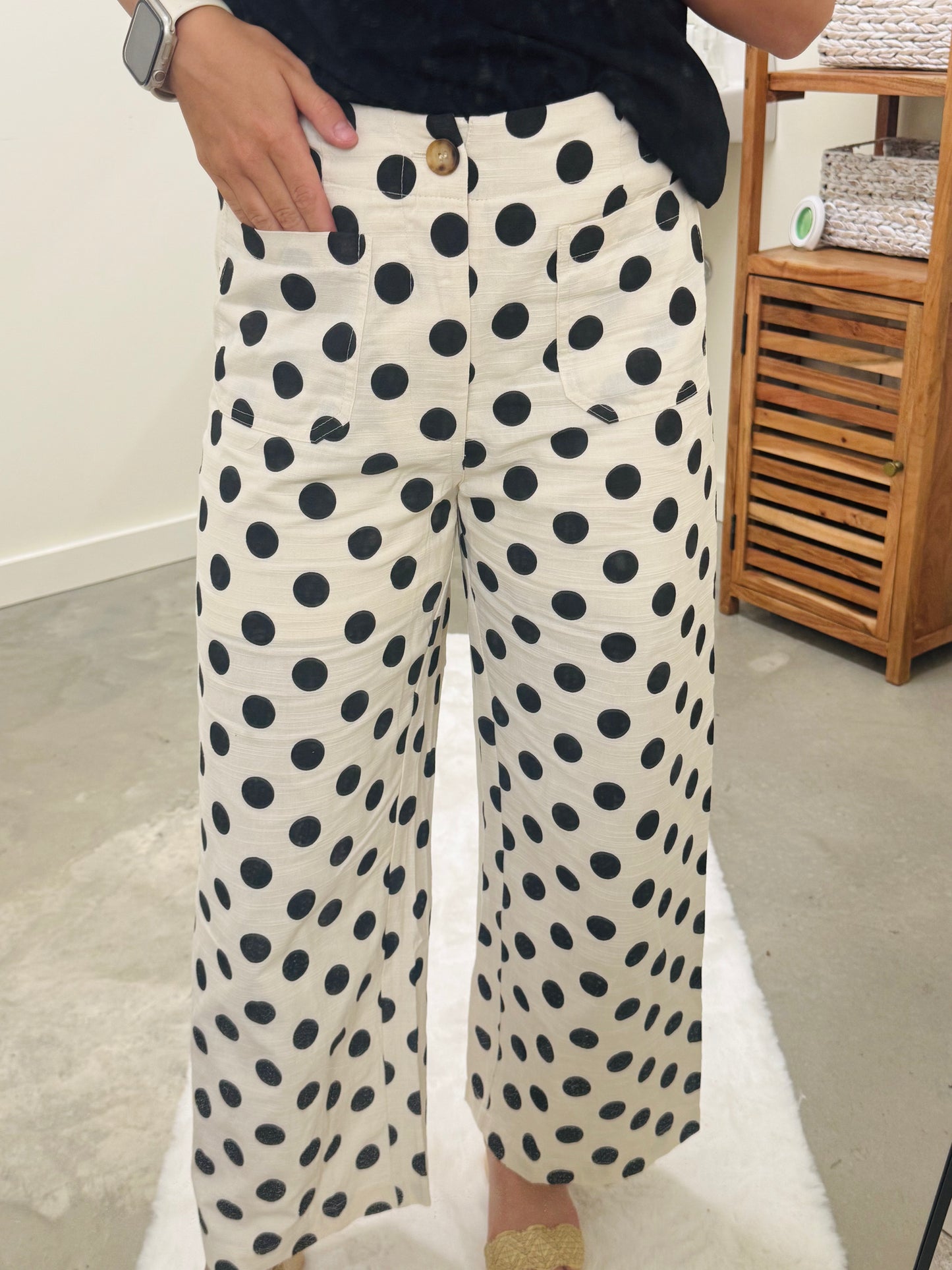 Polka Dot Cream Linen Pants