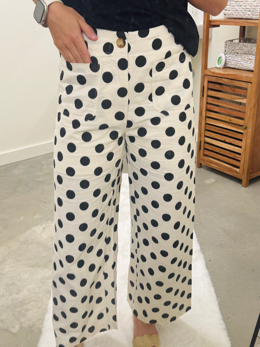 Polka Dot Cream Linen Pants