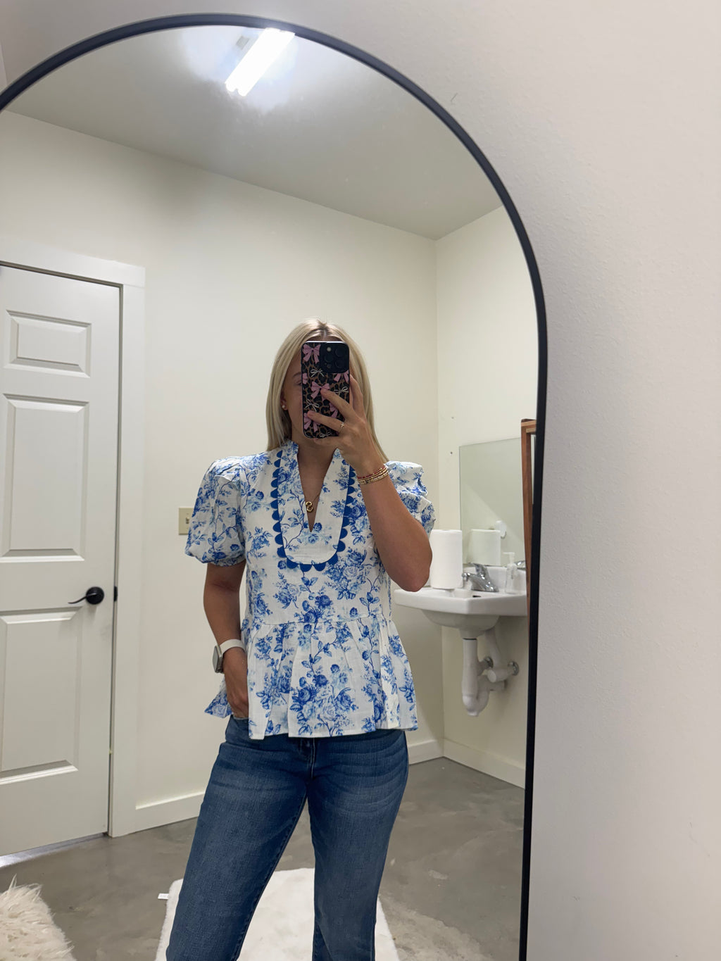 Blue and White Floral Peplum Top