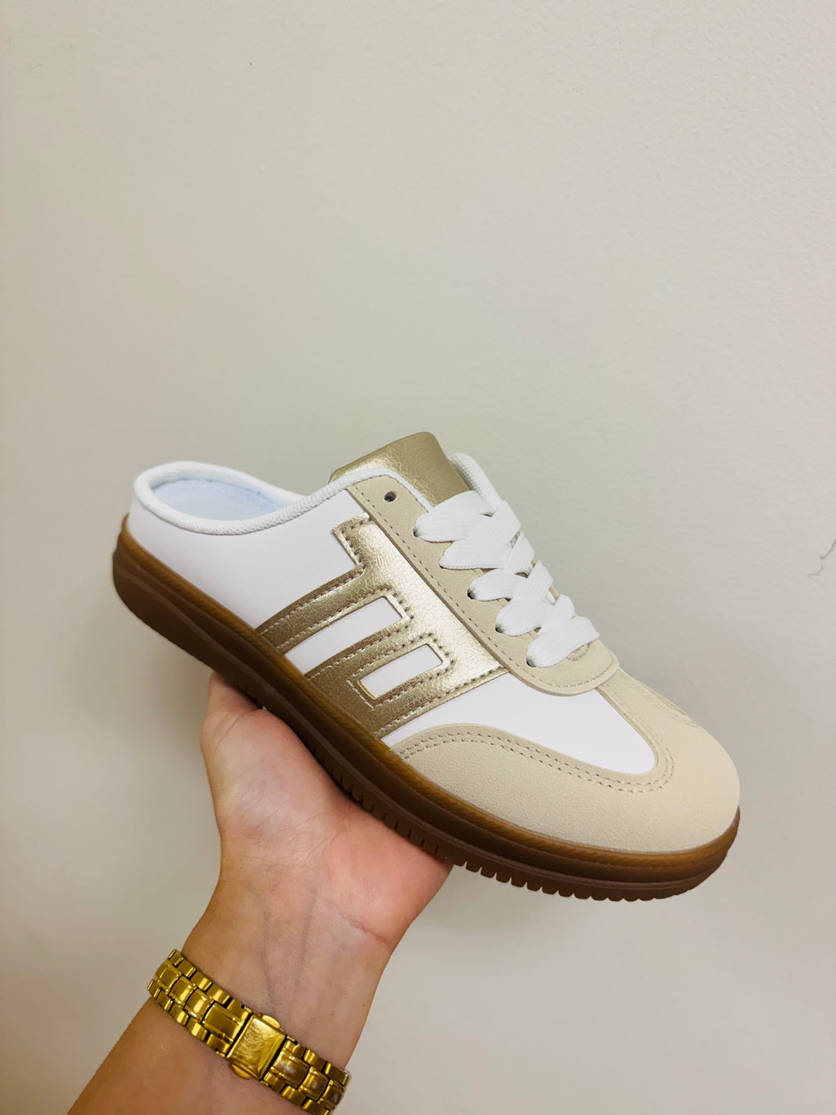 Gold and Tan Slip On Sneaker