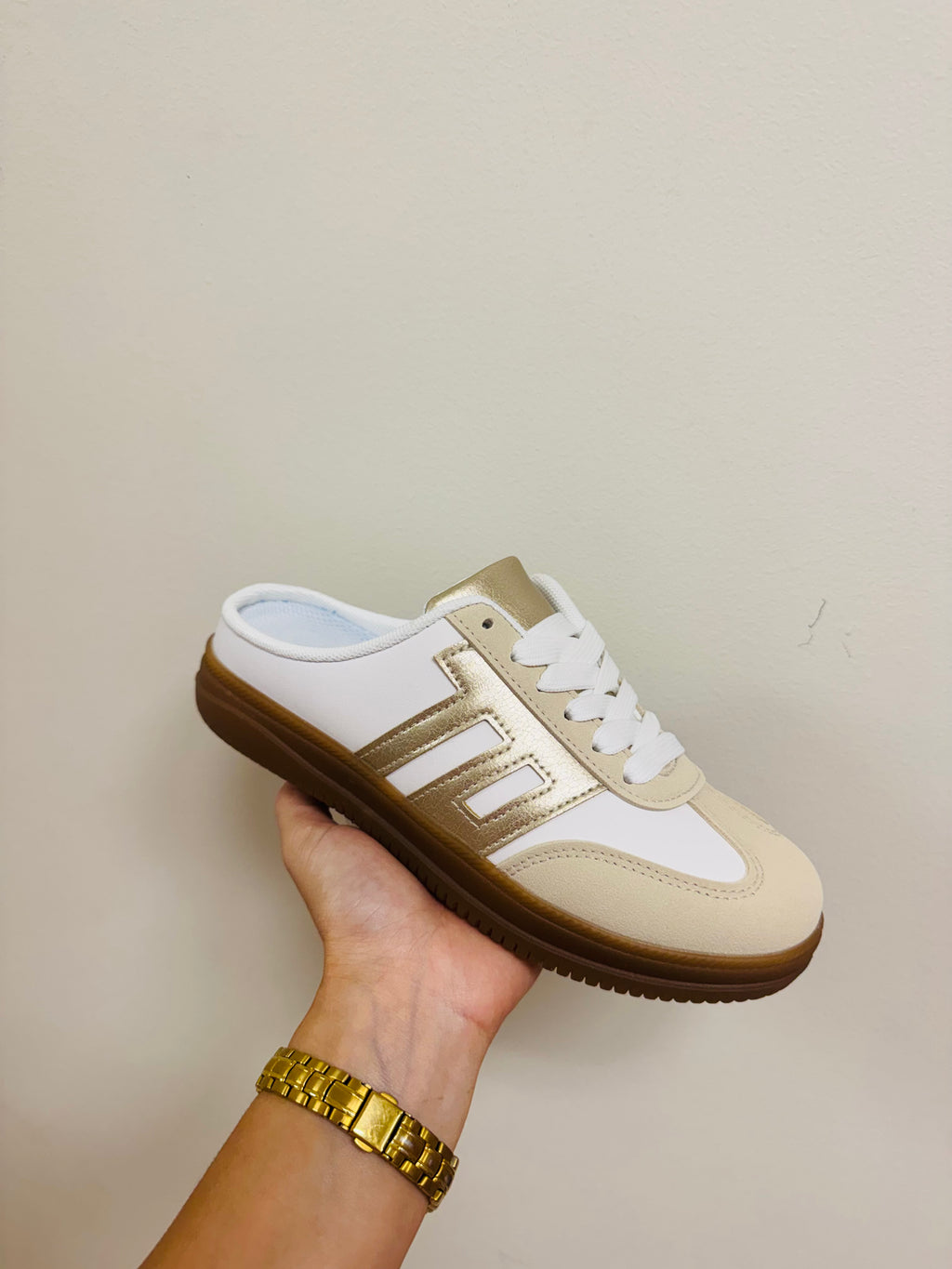 Gold and Tan Slip On Sneaker