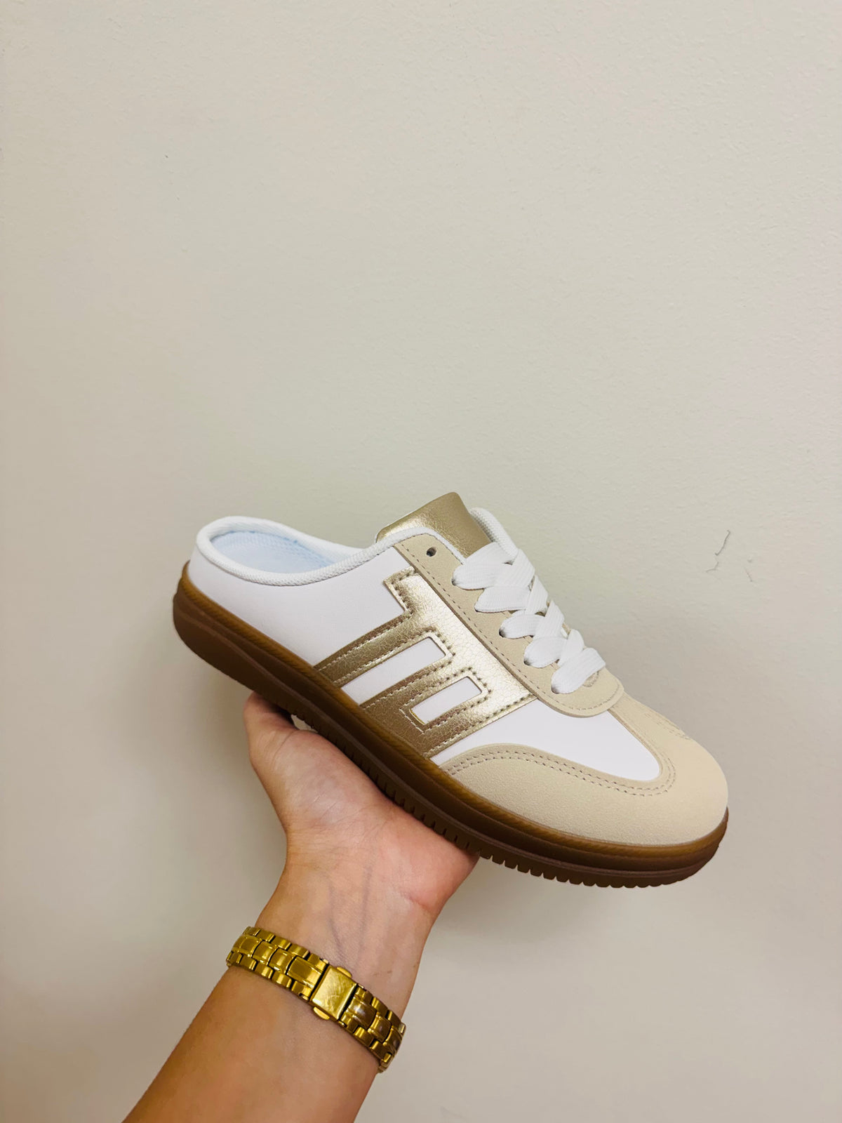 Gold and Tan Slip On Sneaker