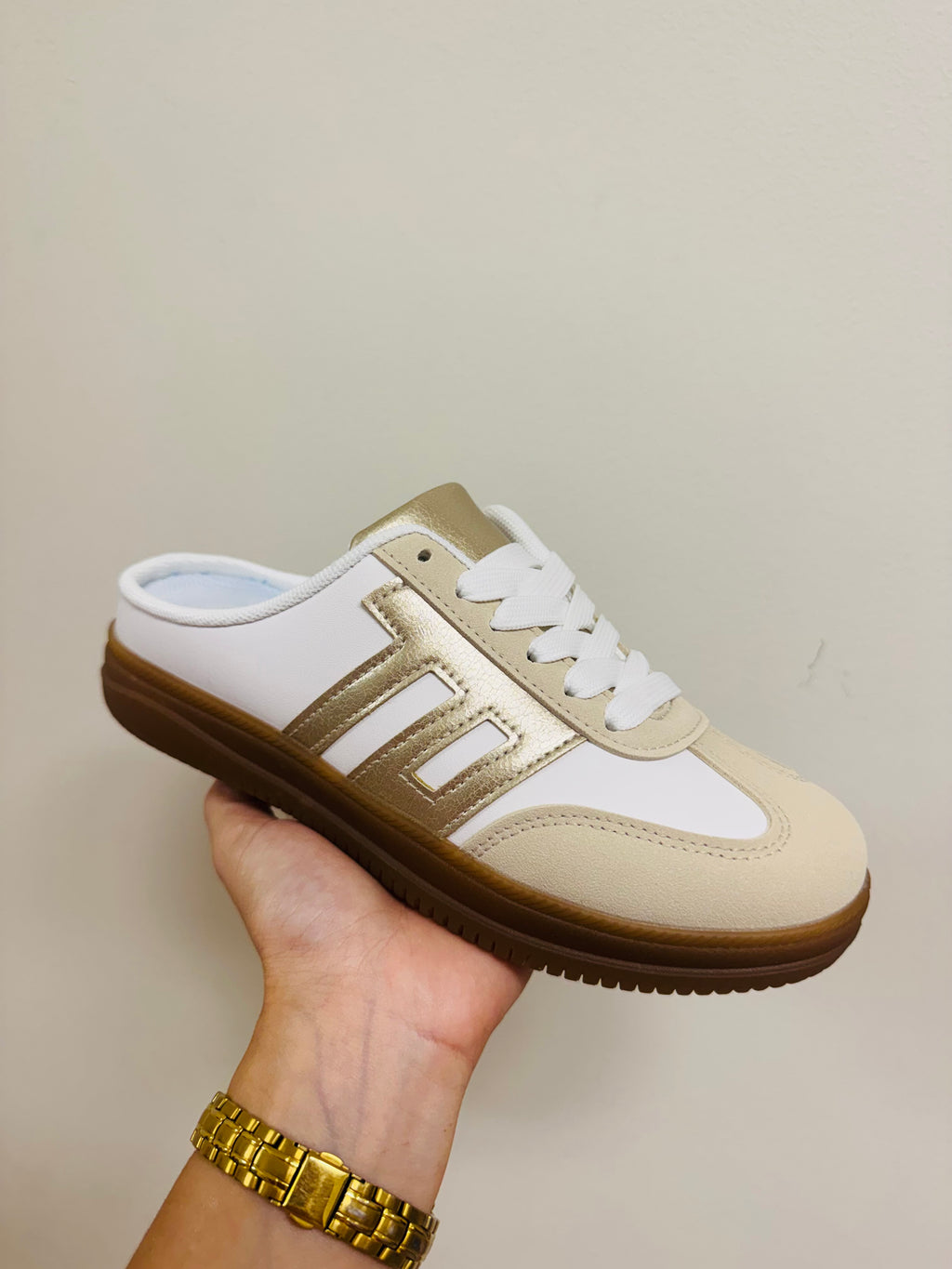 Gold and Tan Slip On Sneaker