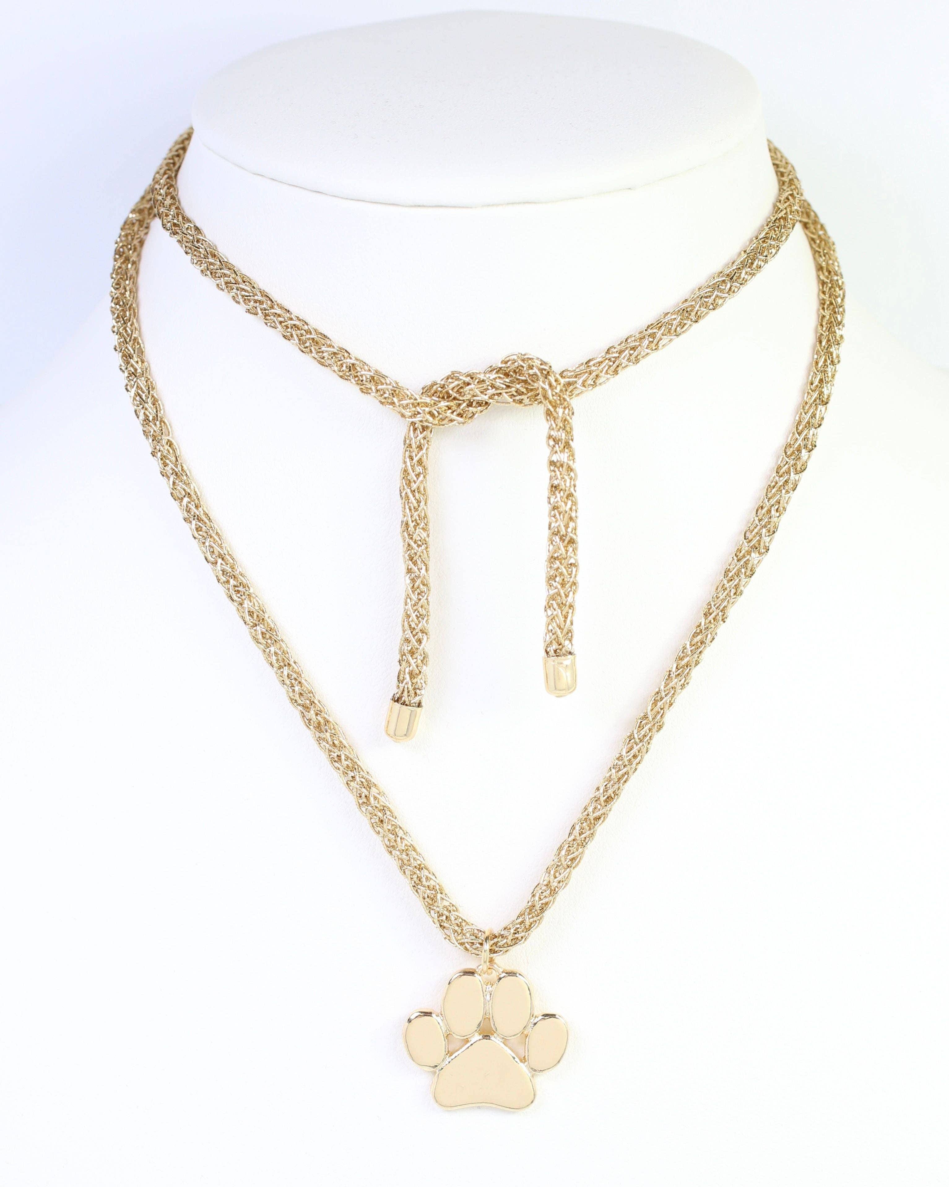Cord Necklace Paw Print Gold