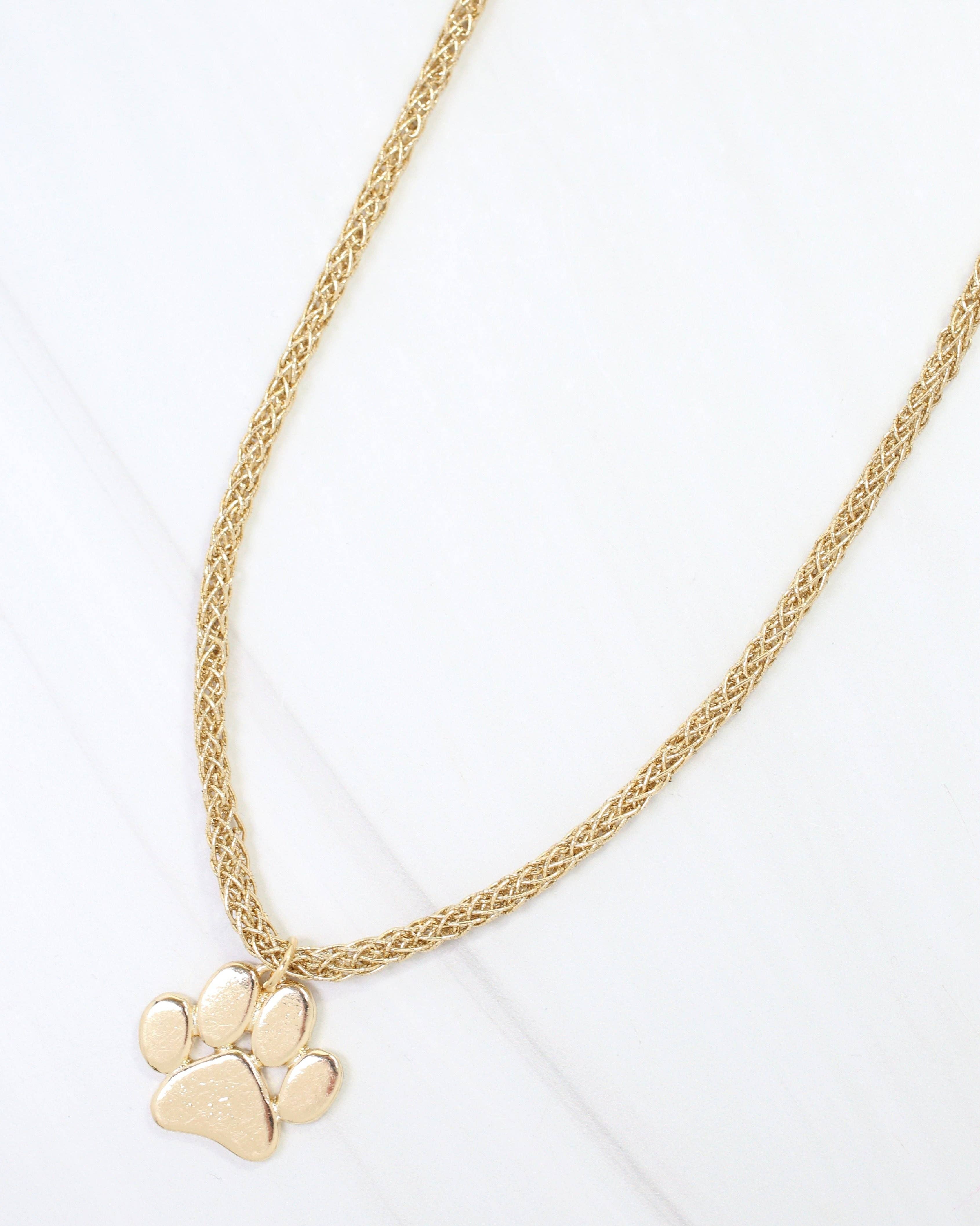 Cord Necklace Paw Print Gold