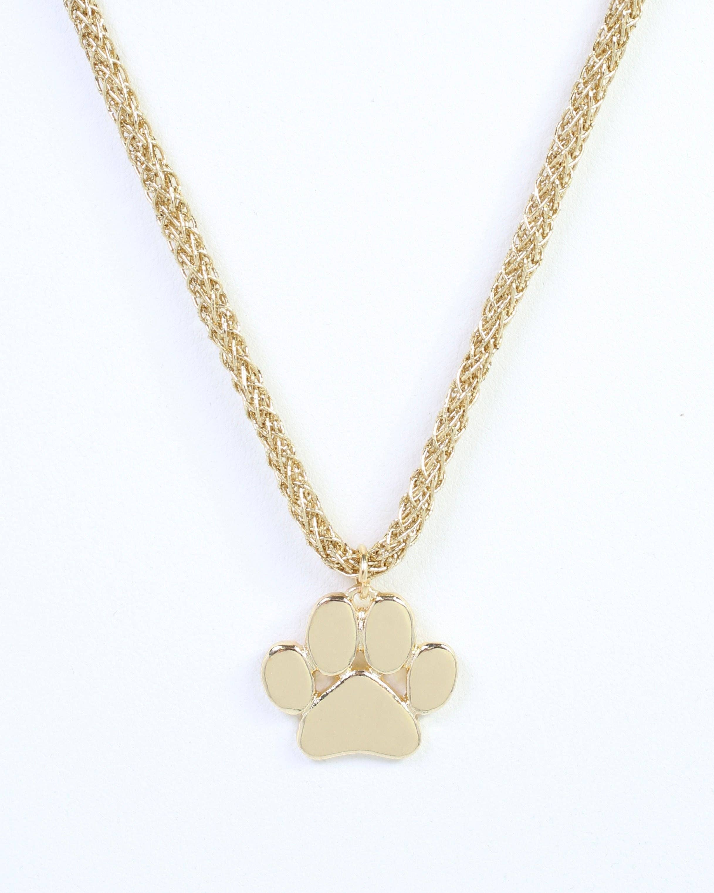 Cord Necklace Paw Print Gold